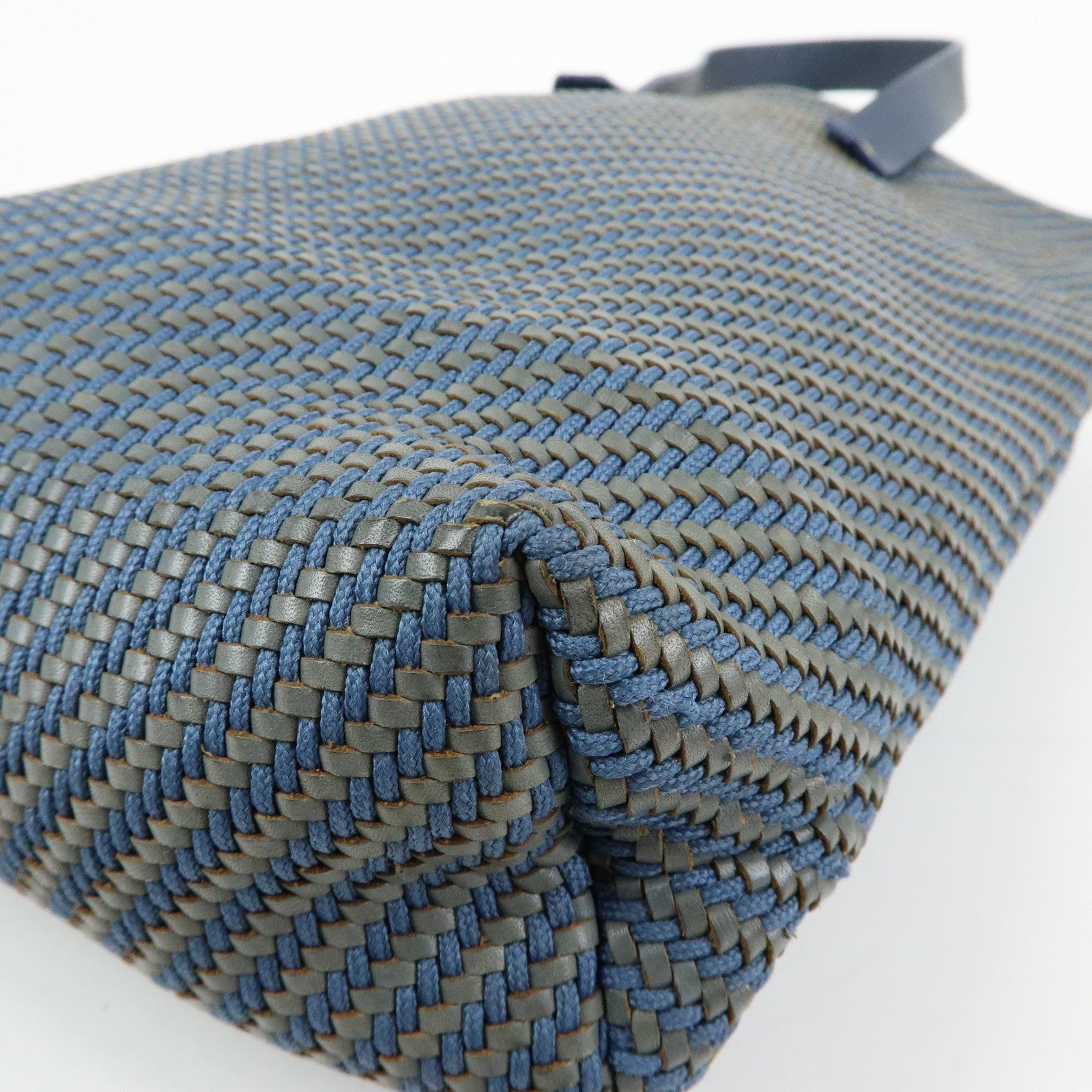 HERMES Amedaba PM Polyester Leather Mini Tote Hand Bag Blue