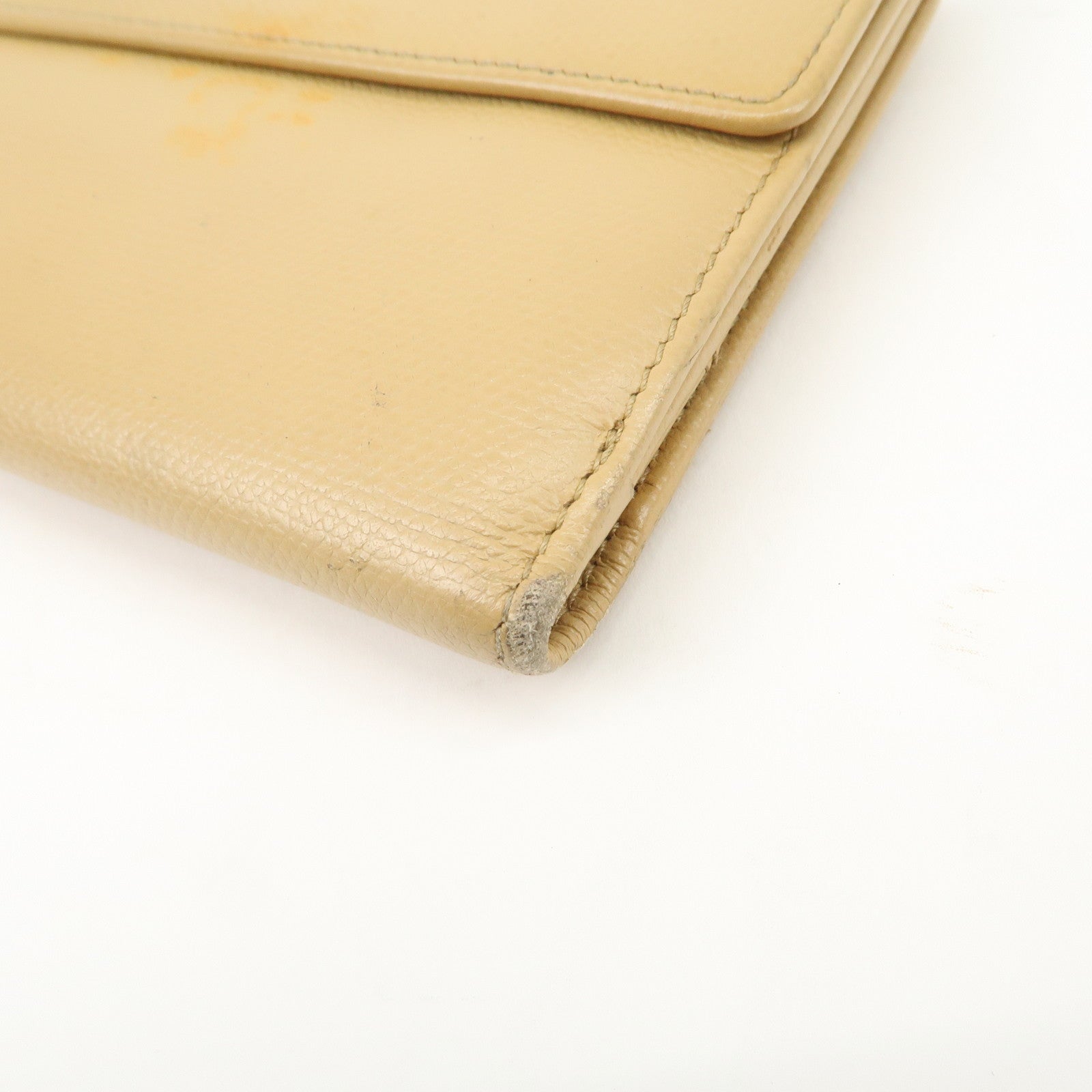 CHANEL COCO Button Leather Double Hook Long Wallet Beige A20905