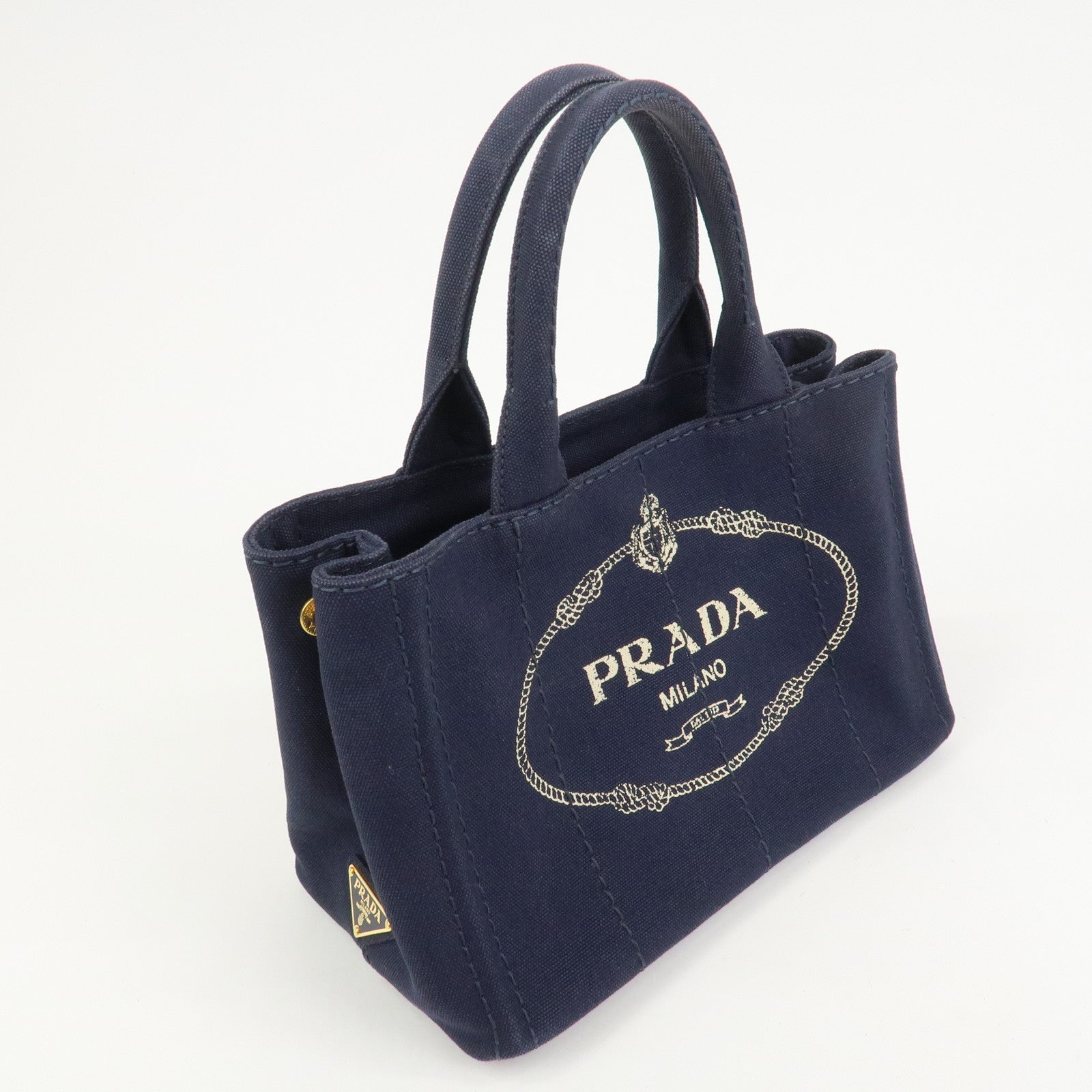 PRADA Logo Canapa Mini Canvas 2Way Bag Hand Bag Navy 1BG439
