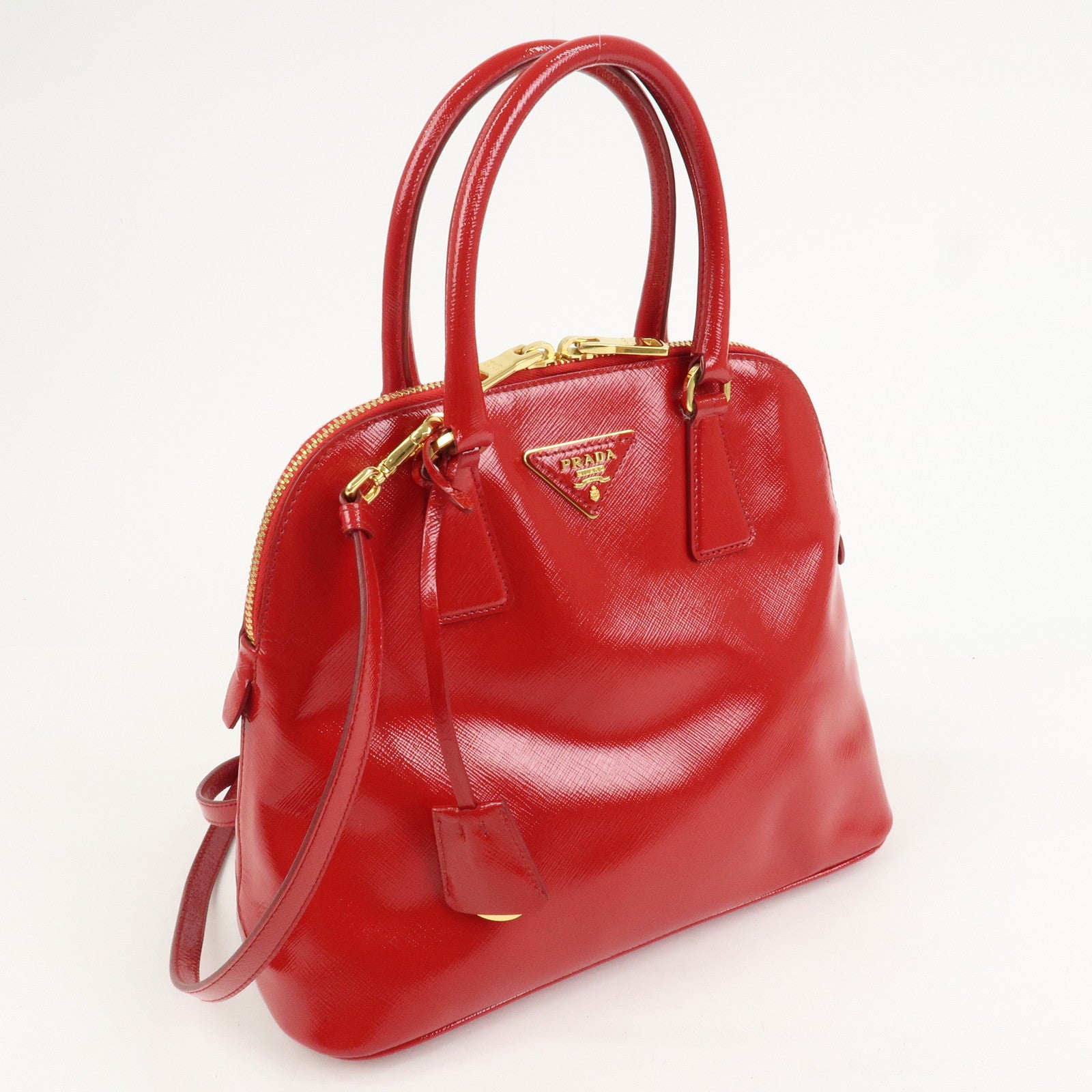 PRADA Logo Patent Leather 2Way Bag Shoulder Bag Hand Bag Red BL0909