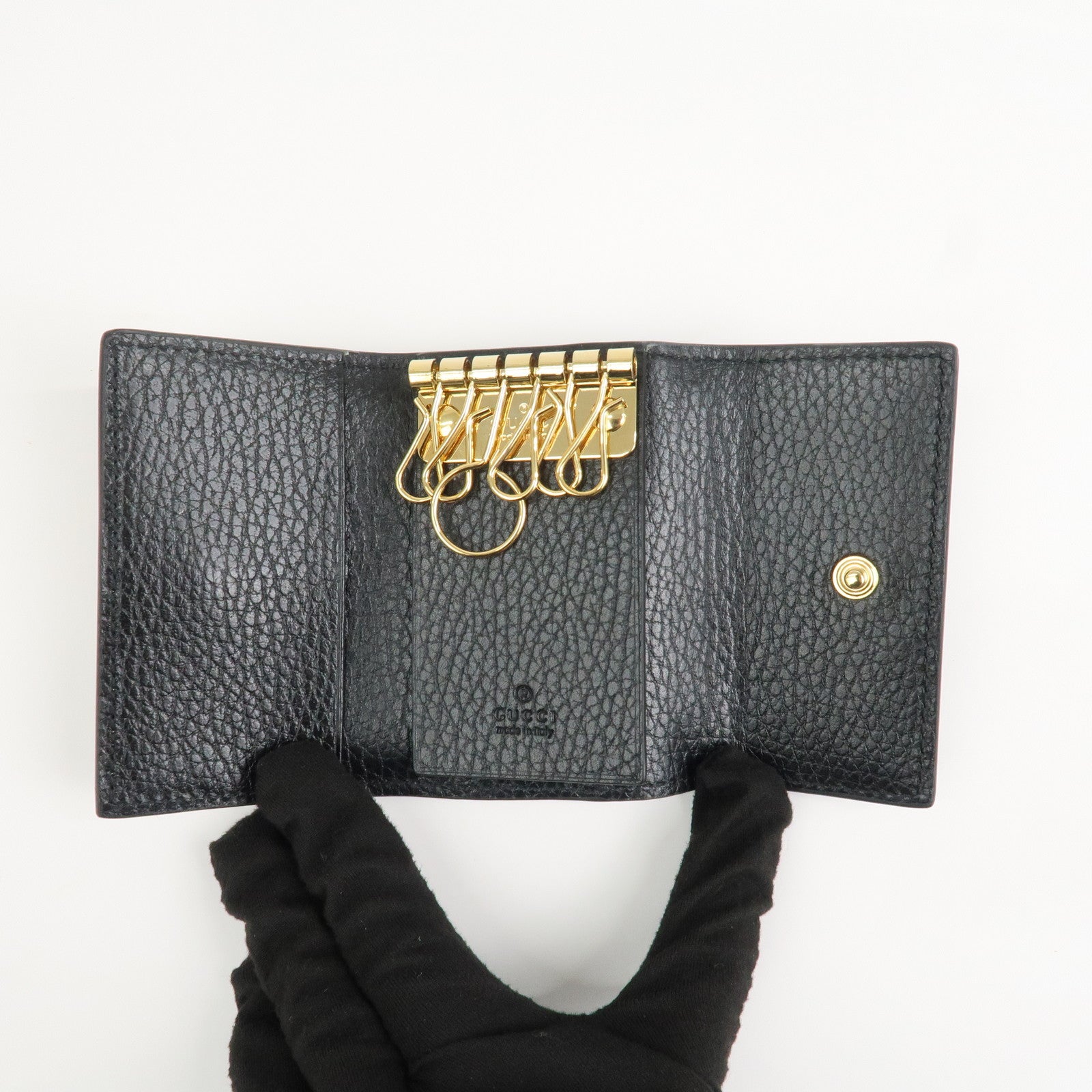 GUCCI GG Marmont Leather GG Supreme 6 Key Case Black 456118