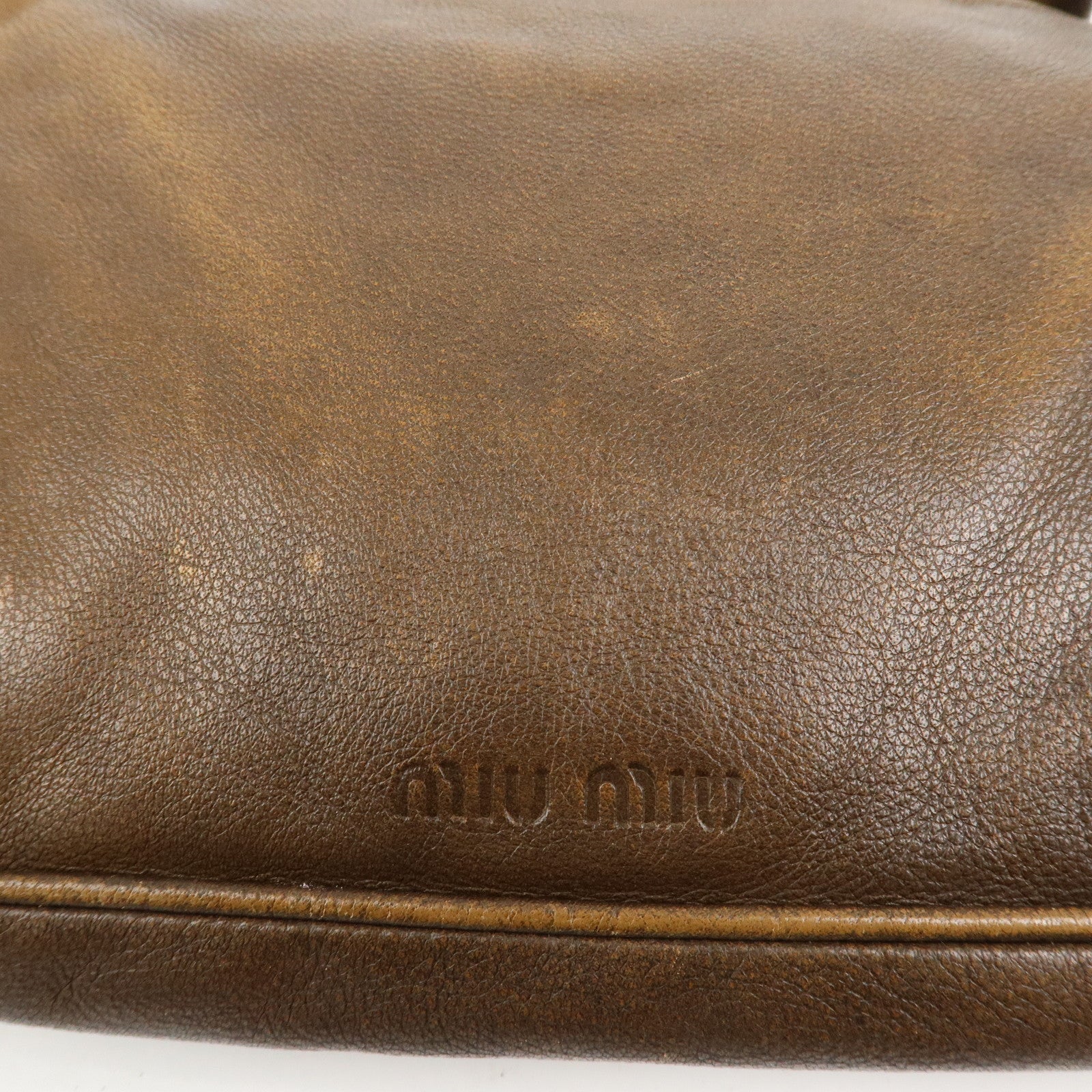 MIU MIU Leather Ribbon Hand Bag Shoulder Bag Dark Brown