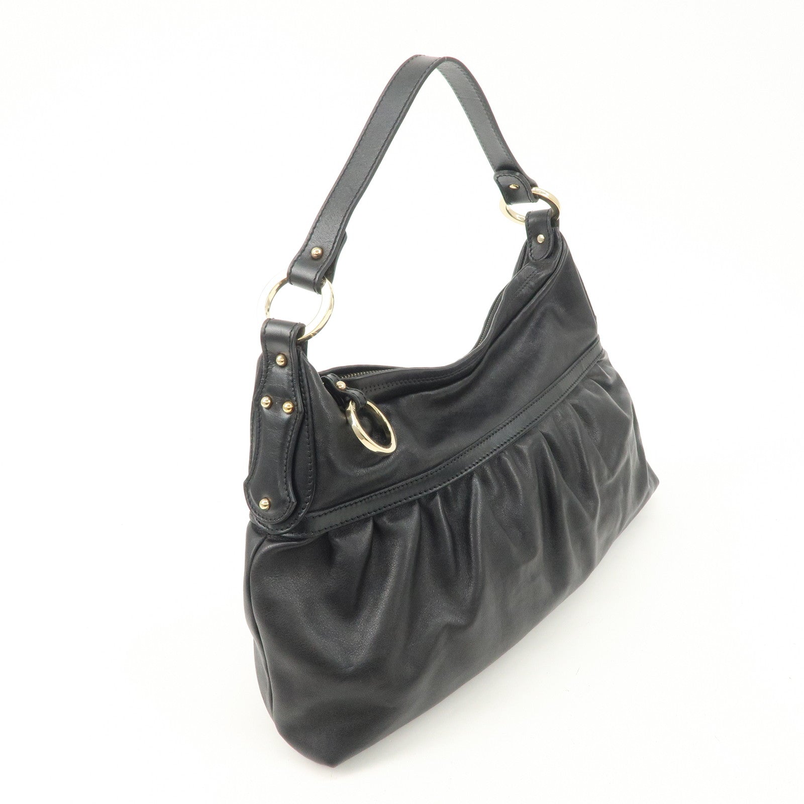 FENDI Leather Shoulder Bag Hand Bag Black Gold Hardware 8BR344 Used