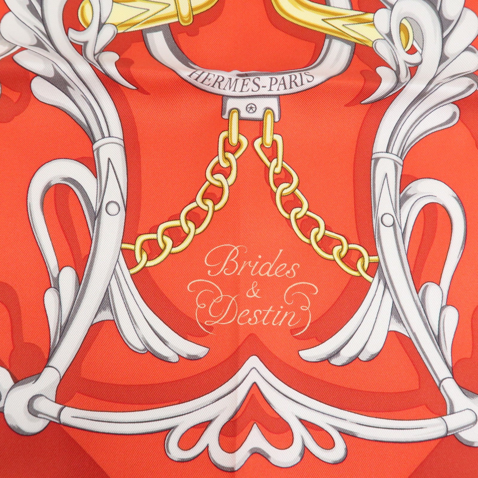 HERMES Carre 90 Silk 100% BRIDES ET DESTIN Red Used