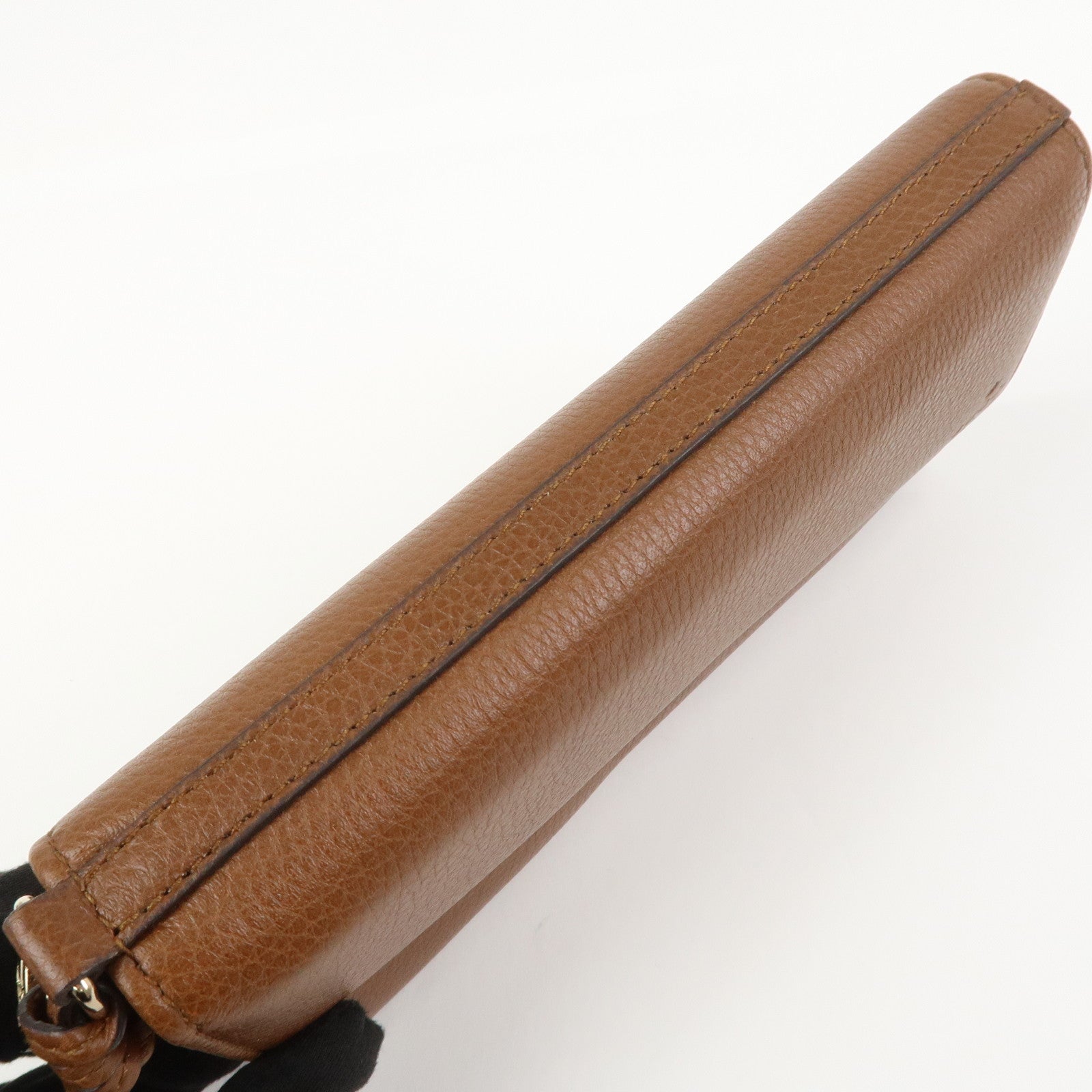 GUCCI Logo Leather Flap Long Wallet Brown 323396