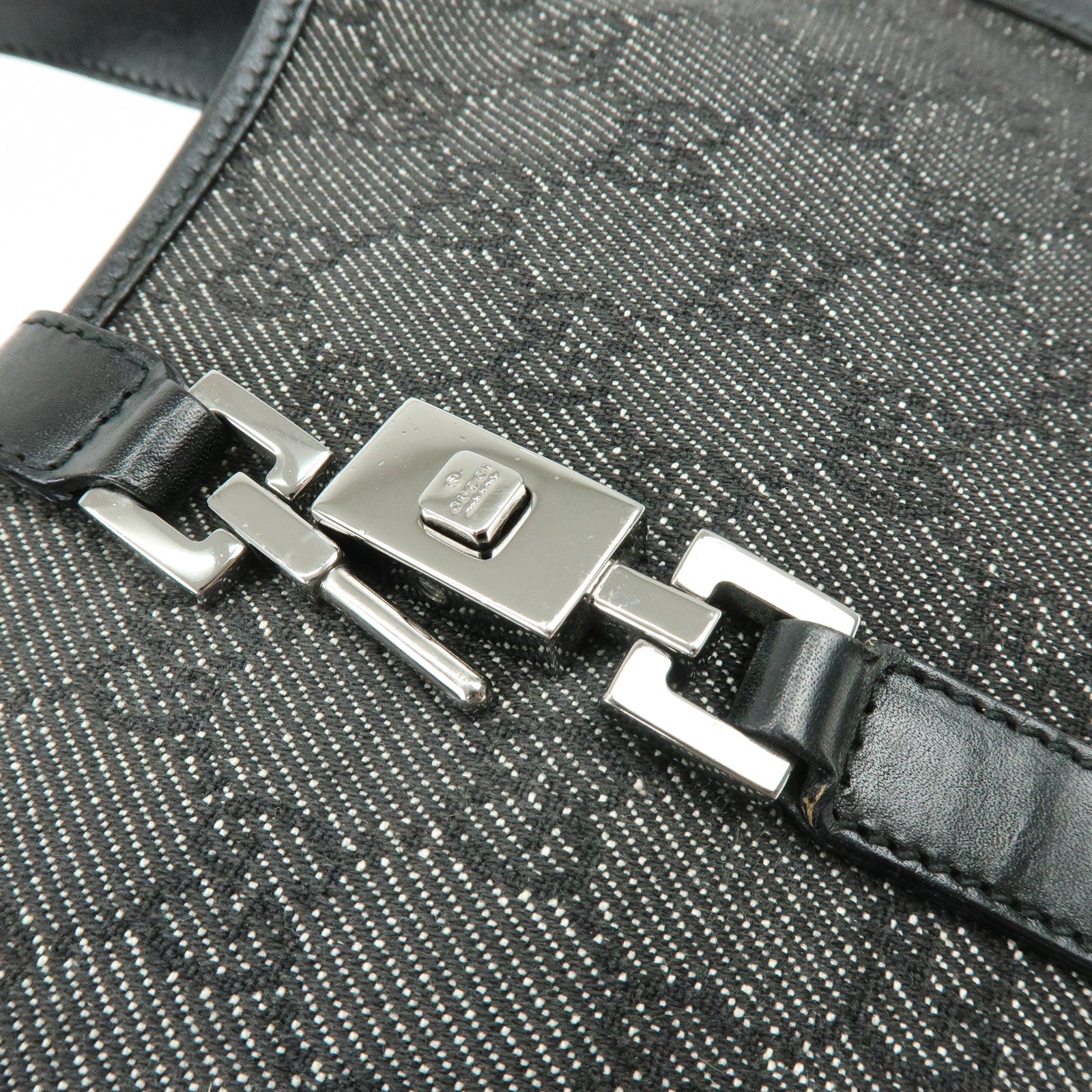 GUCCI Jackie GG Canvas Leather Shoulder Bag Hand Bag Black 01147