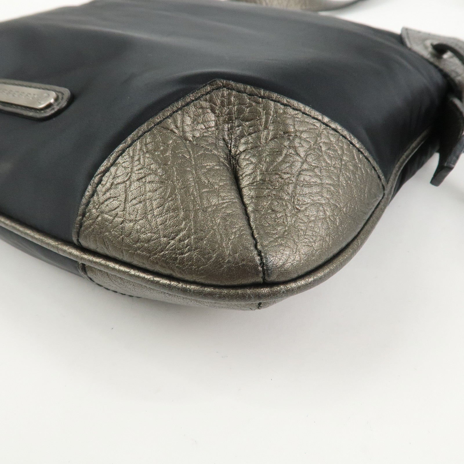 BURBERRY Nylon Leather Shoulder Crossbody Bag Black Metallic Gray