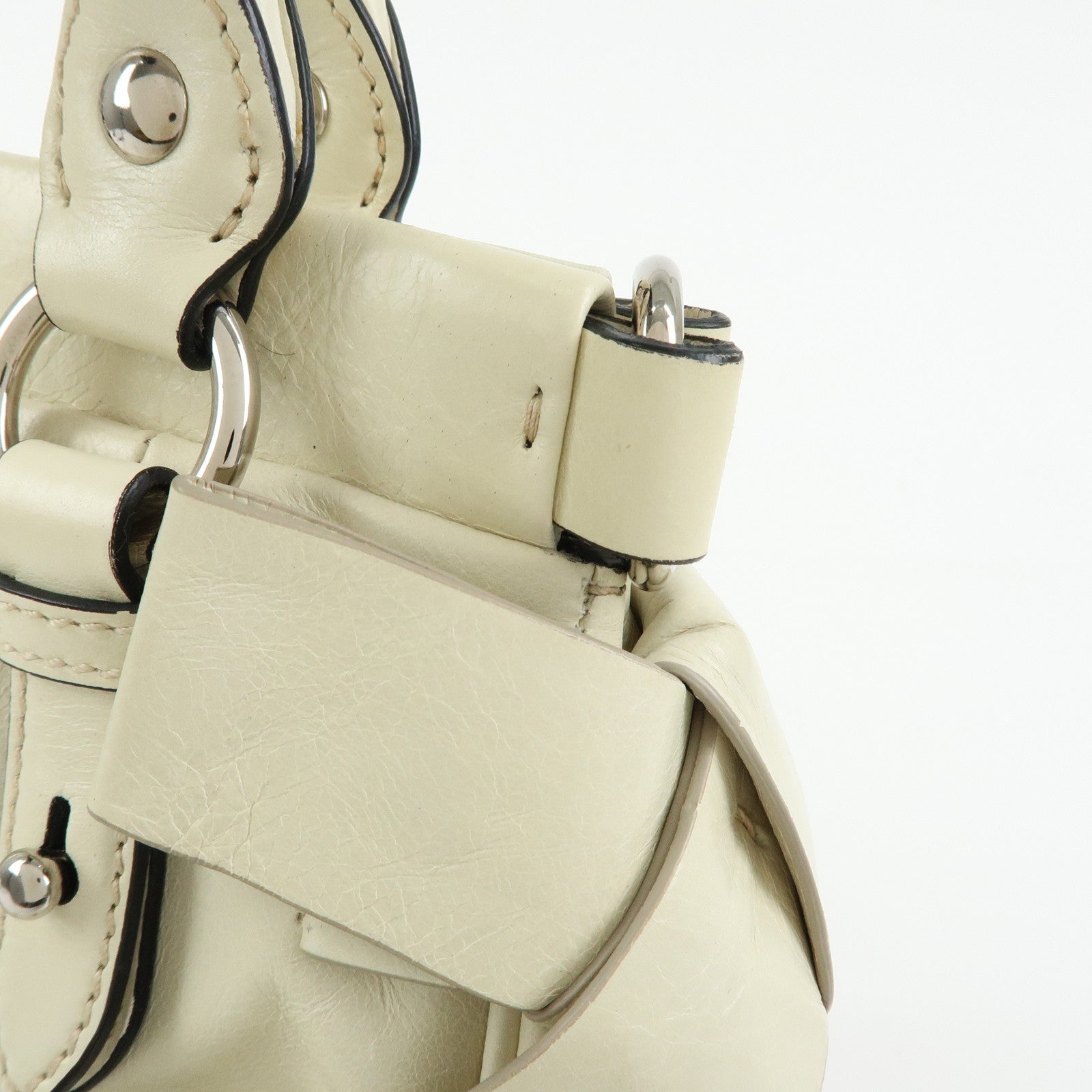 MIU MIU Logo Side Ribbon Leather 2Way Hand Bag Shoulder Bag Ivory