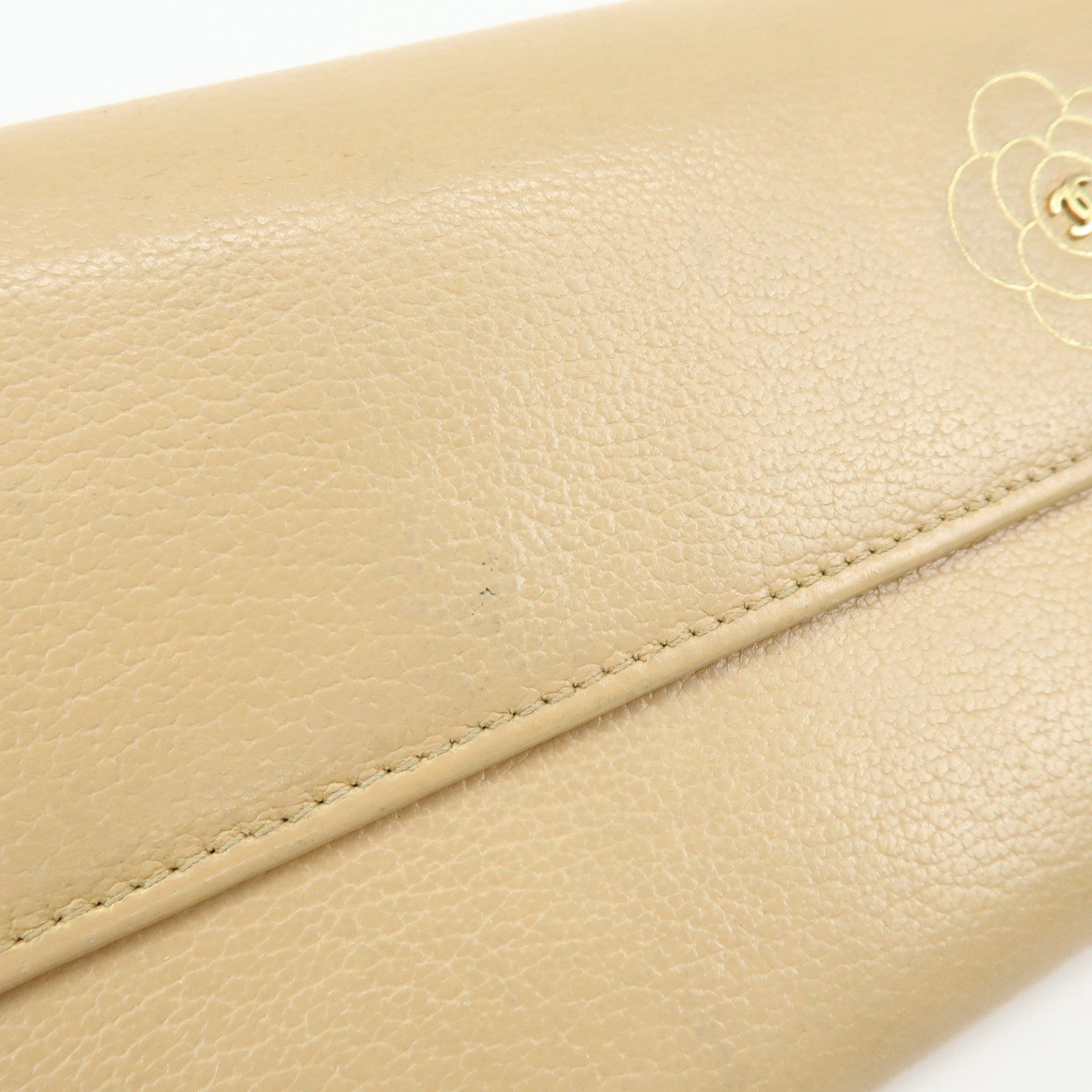 Chanel Camellia Calf Leather Long Flap Wallet Beige