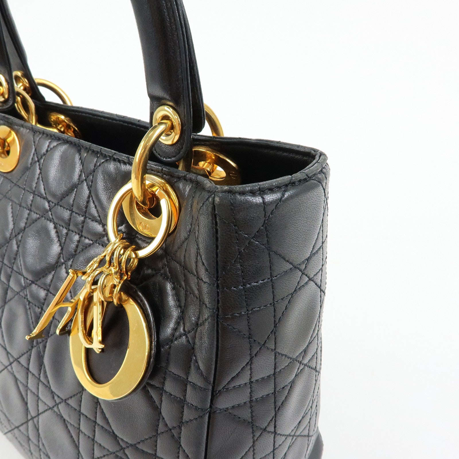 Christian Dior Lady Dior Leather 2Way Bag Hand Bag Black