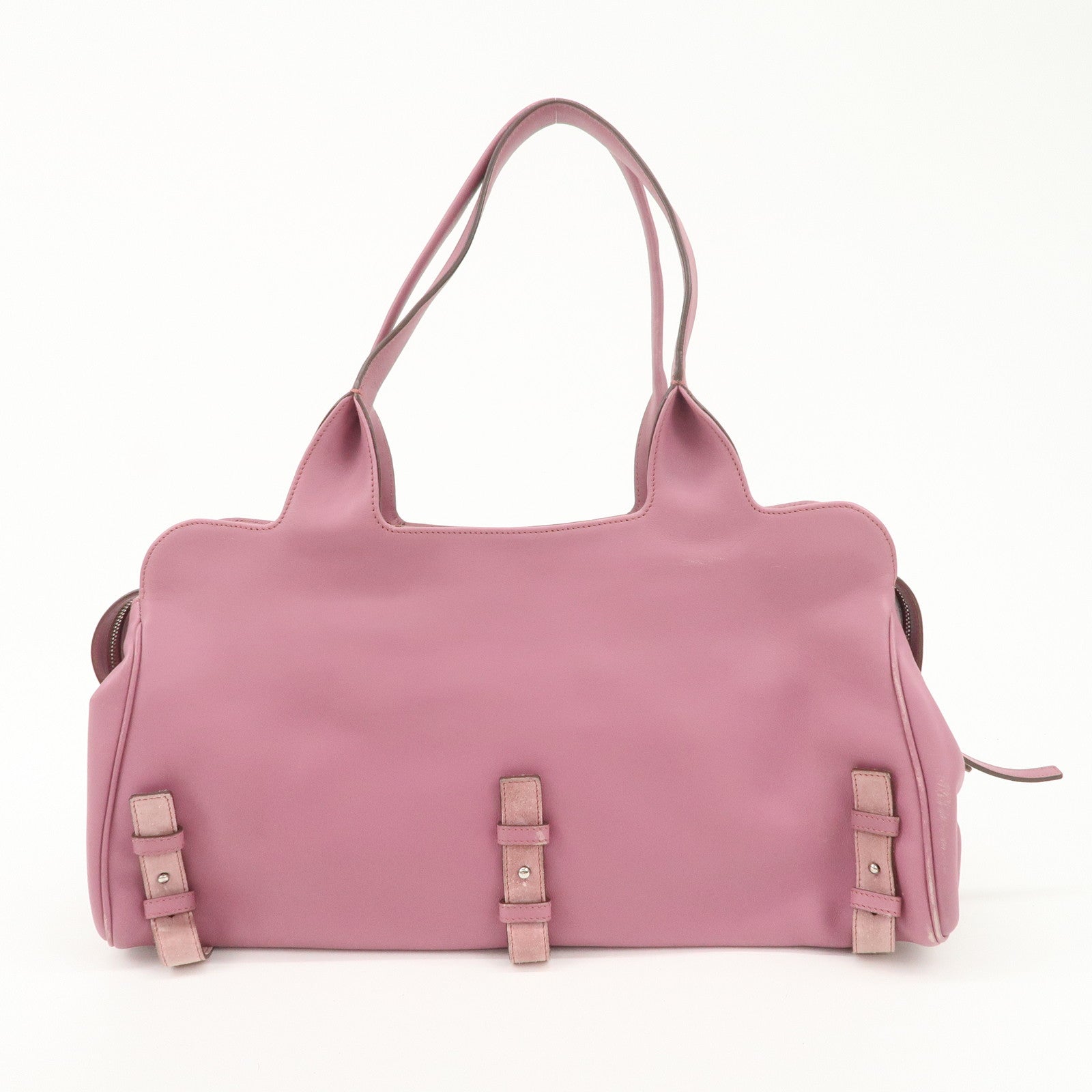 Ferragamo Gancini Leather Suede Shoulder Bag Hand Bag Pink