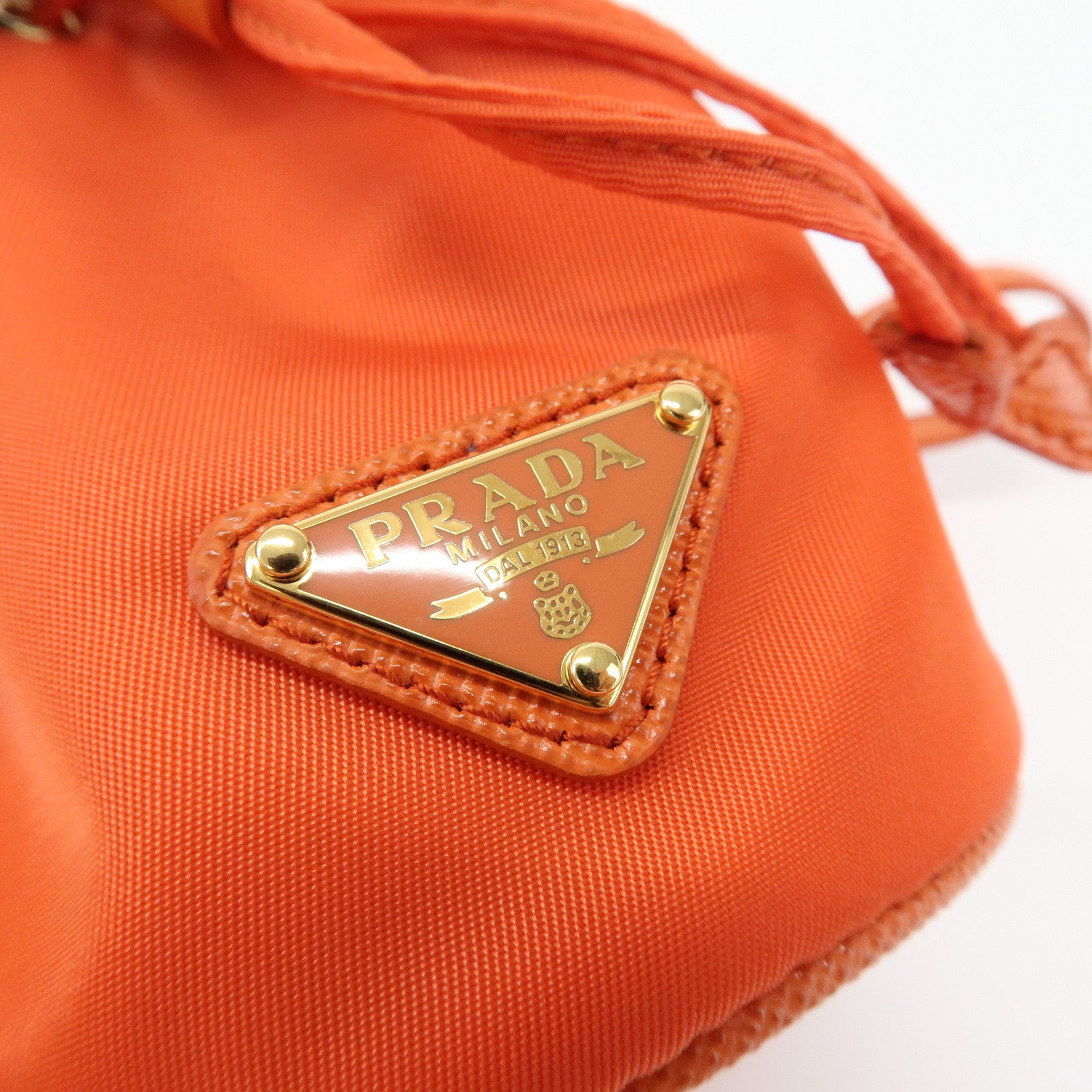 PRADA Triangle Logo Nylon Drawstring Wrist Bag Orange 1TT202