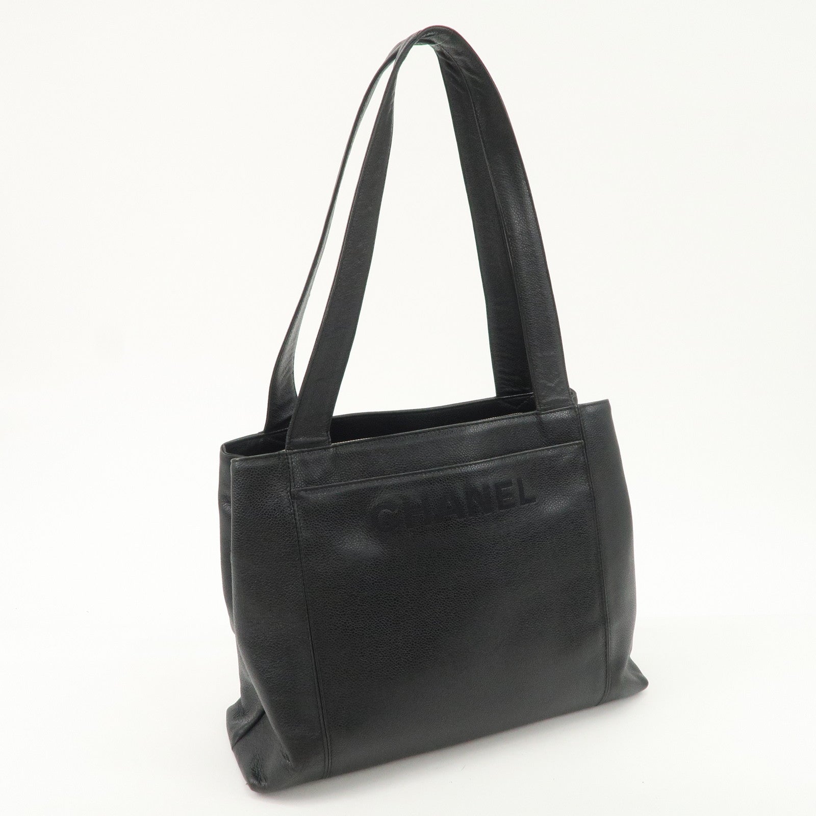 CHANEL Caviarskin Tote Bag Hand Bag Shoulder Bag Black Used