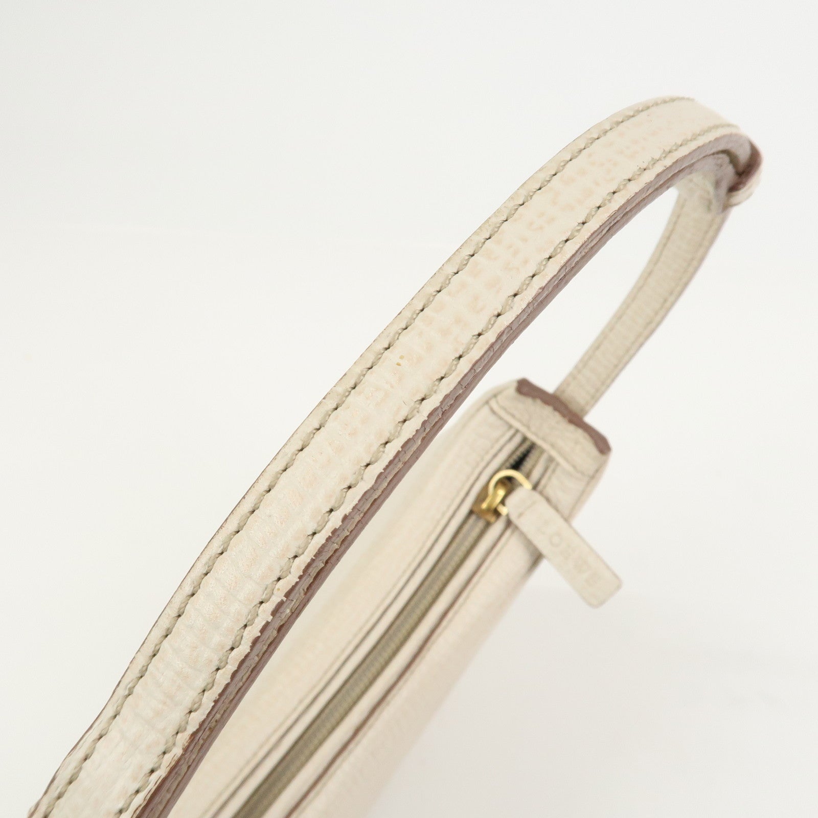 LOEWE Logo Leather 2Way Shoulder Bag Hand Bag Ivory