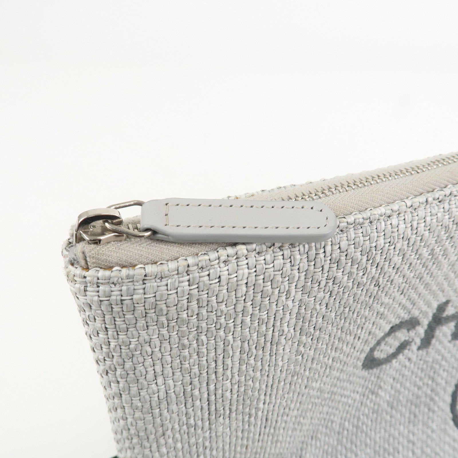 CHANEL Deauville Nylon Canvas Pouch Clutch Bag Light Gray A80118