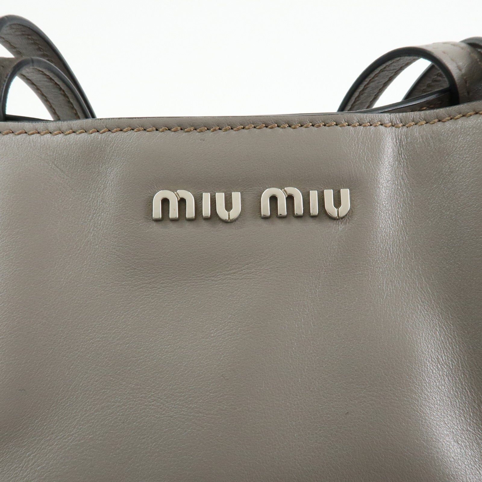 MIU MIU Vitello Soft Leather Tote Bag Shoulder Hand Bag Grey R1914S