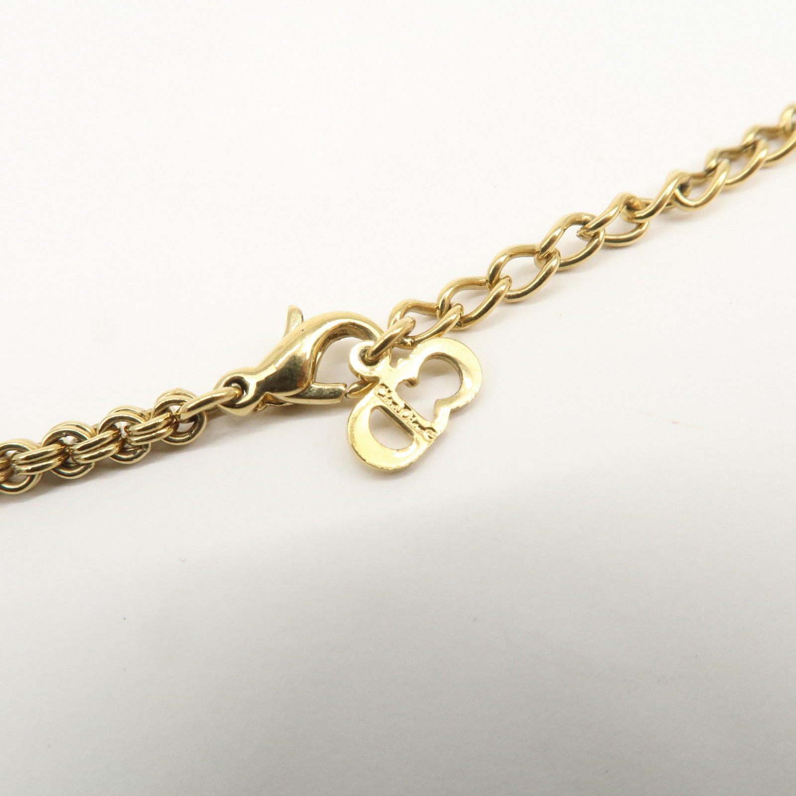 Christian Dior CD Logo Metal Rhinestone Necklace Choker Gold