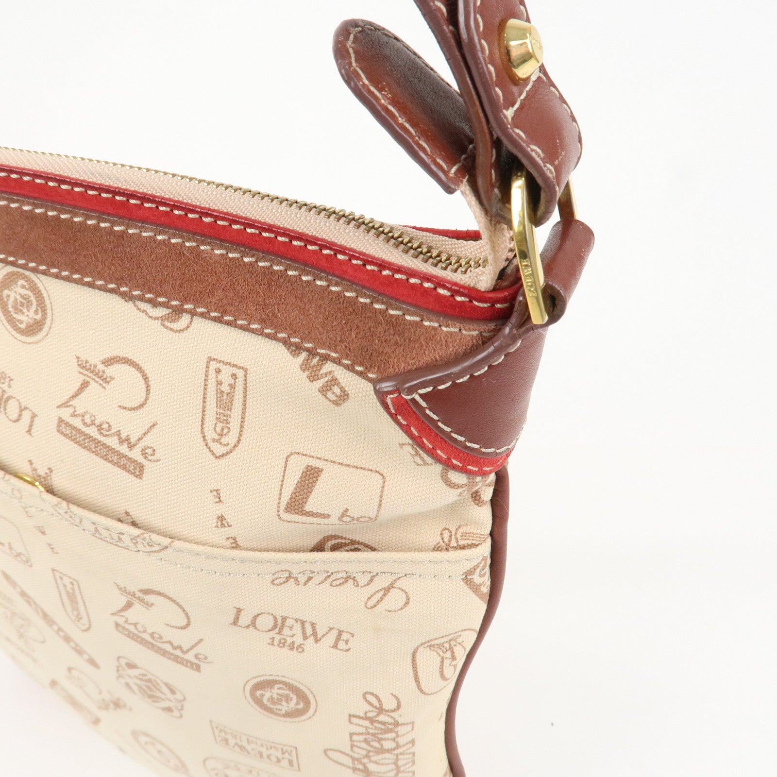 LOEWE Anagram 160th Anniversary Canvas Leather Shoulder Bag Beige