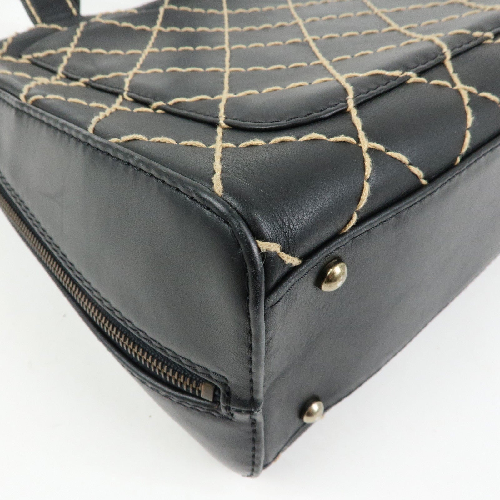 CHANEL Wild Stitch COCO Mark Leather Hand Bag Tote Bag Black A14693
