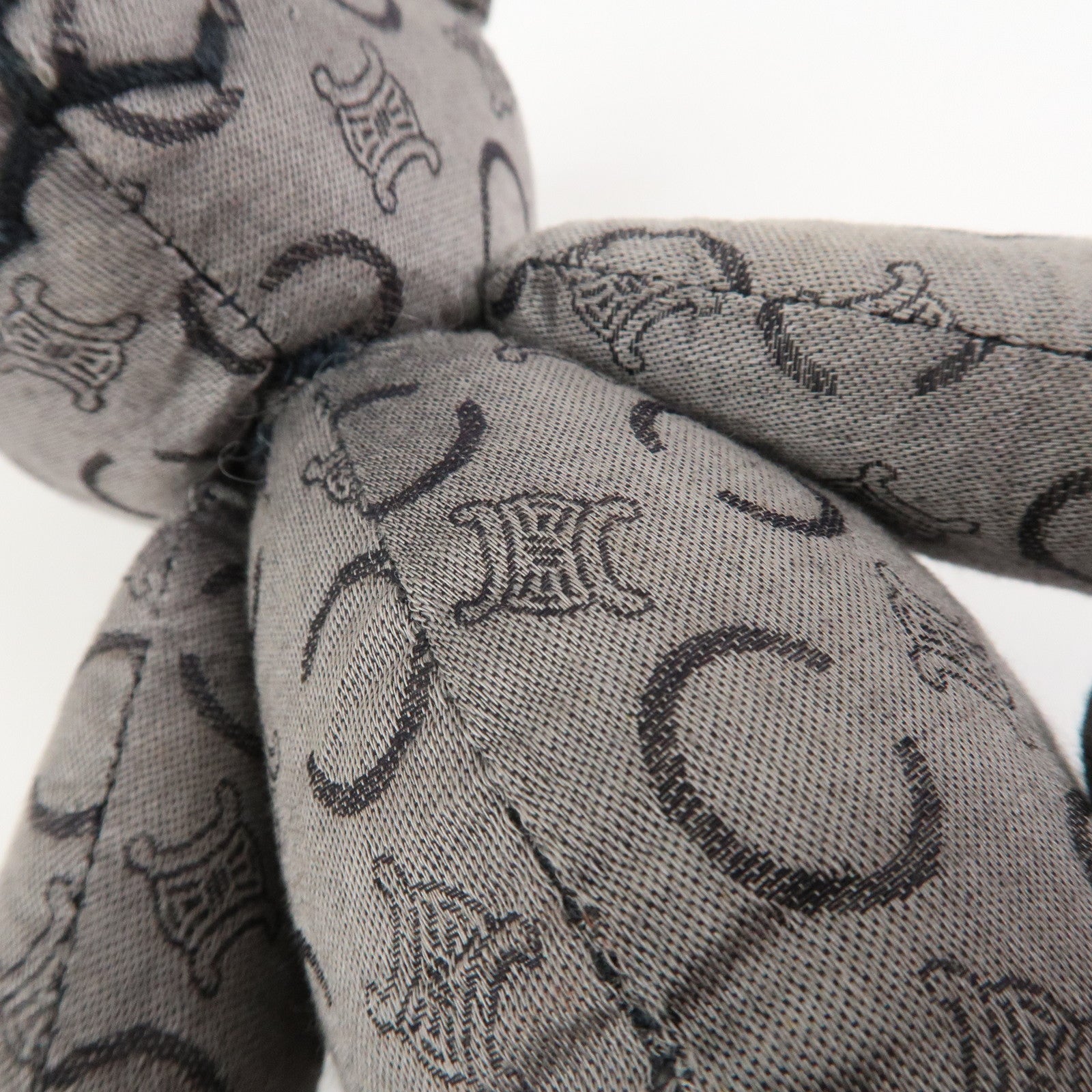 CELINE C Macadam Logo Canvas Leather Teddy Bear Stuffed Animal Gray