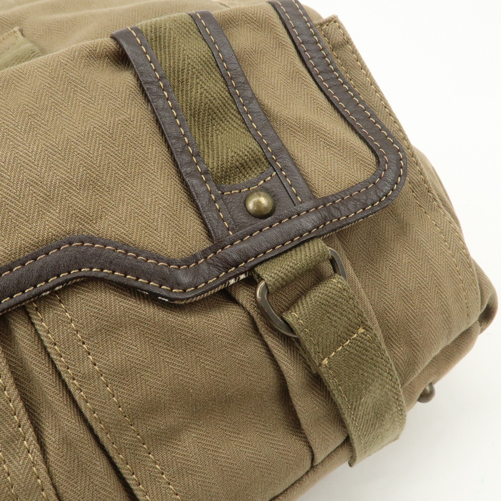 BURBERRY Canvas Leather London Blue Label Shoulder Bag Khaki Brown Used