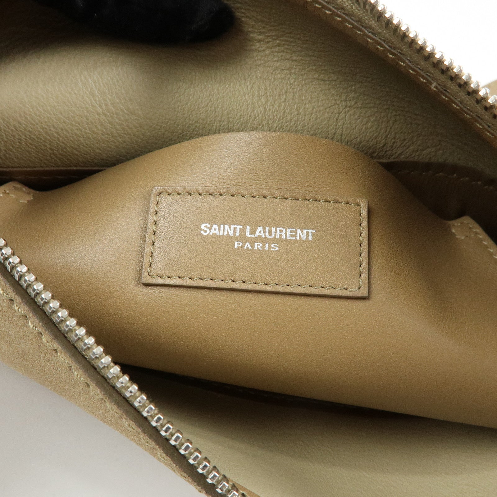 SAINT LAURENT PARIS Suede Leather Shoulder Crossbody Bag Beige