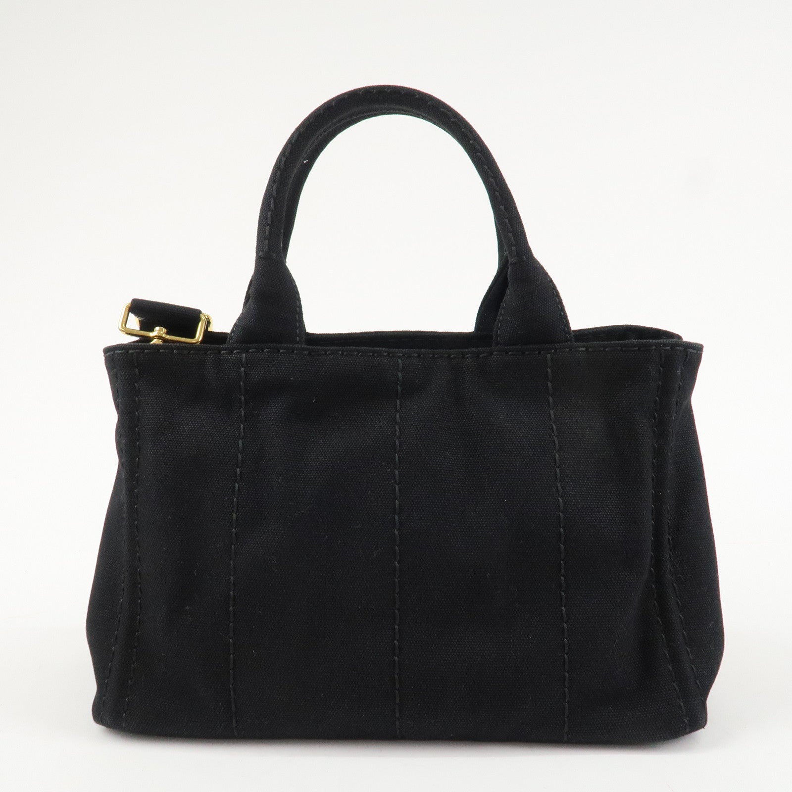 PRADA Logo Canapa Mini Canvas 2Way Bag Hand Tote Bag B2439G Black Used