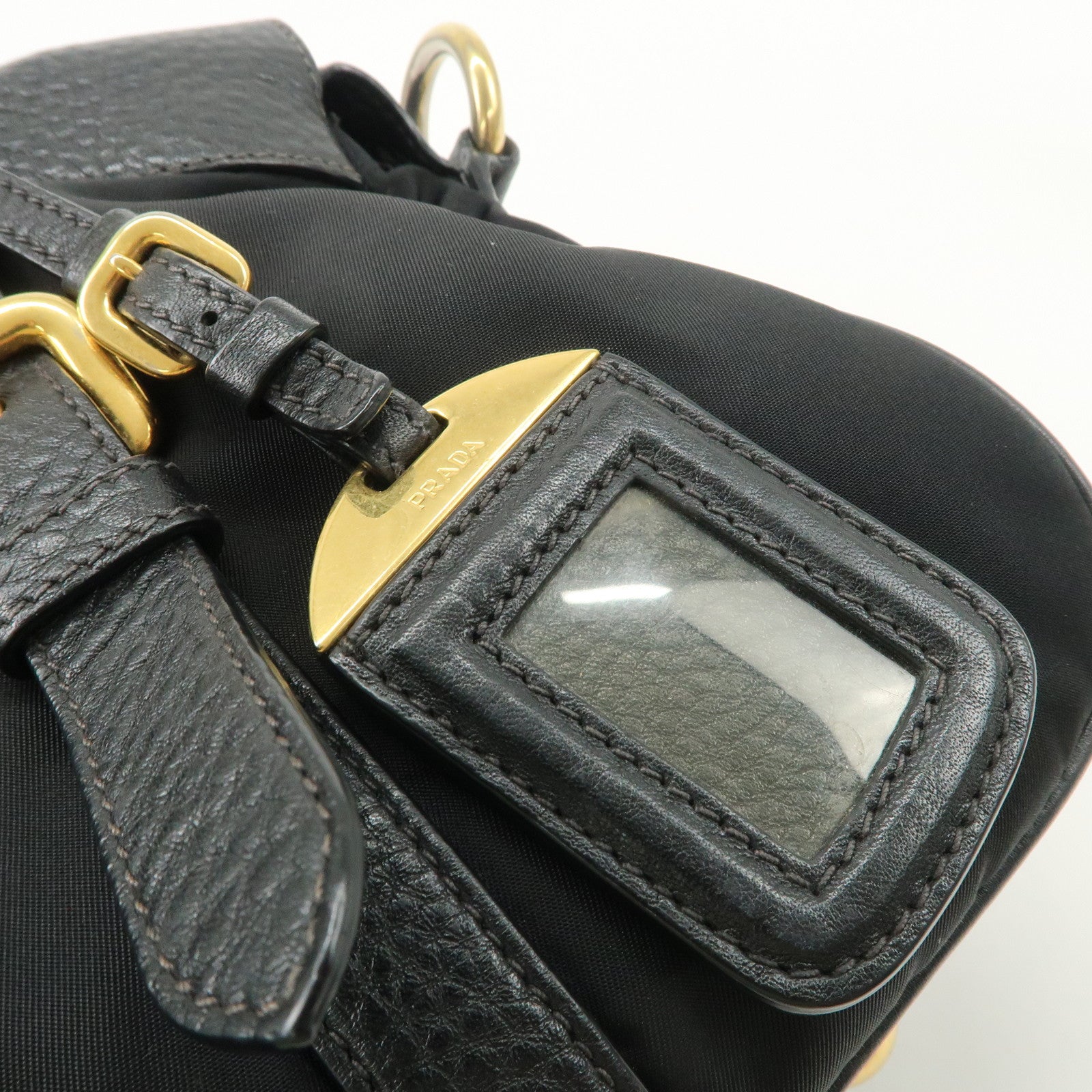 PRADA Nylon Leather 2WAY Bag Hand Bag Shoulder Bag Black BN2032