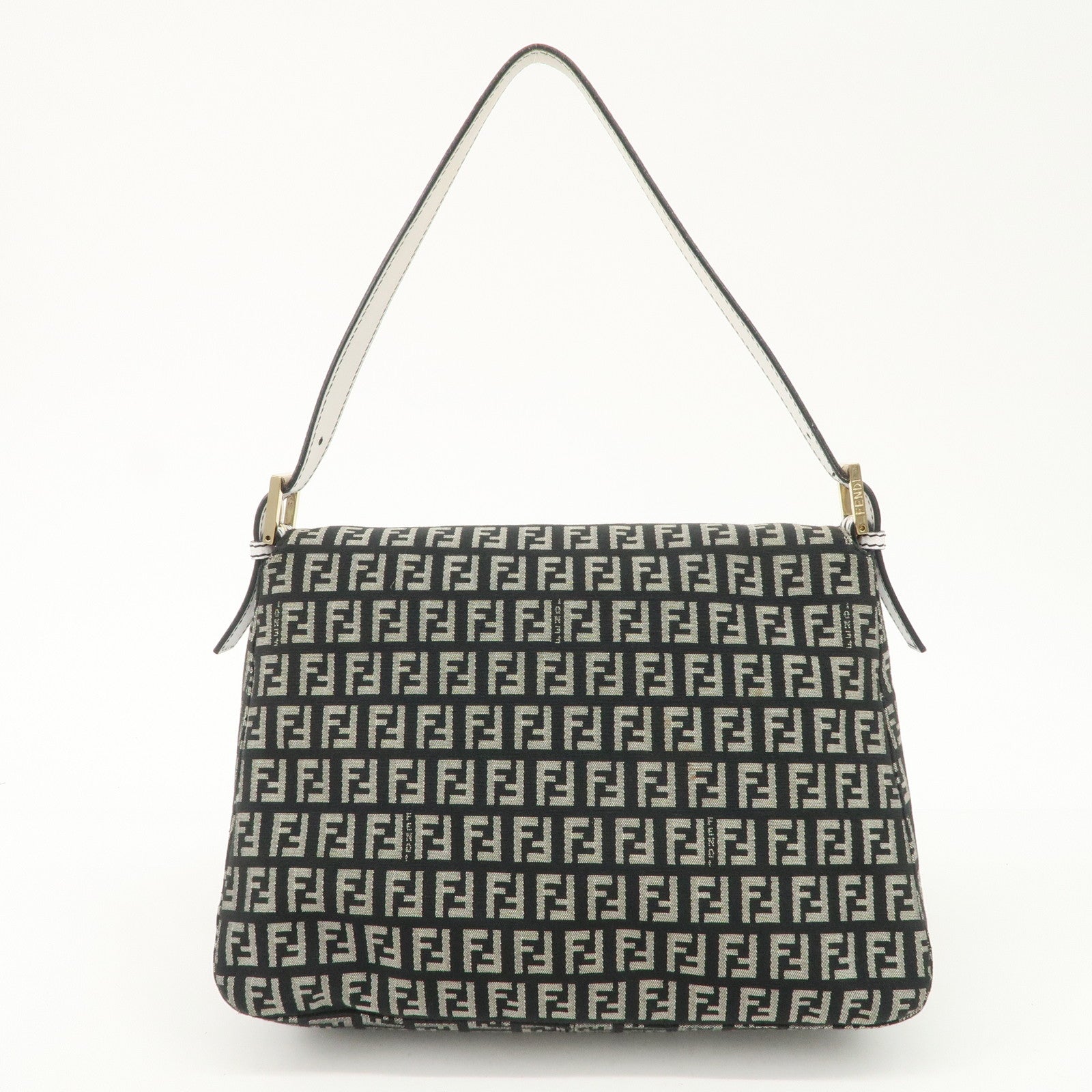 FENDI Mamma Baguette Zucchino Leather Canvas Shoulder Bag 8BR001 Used