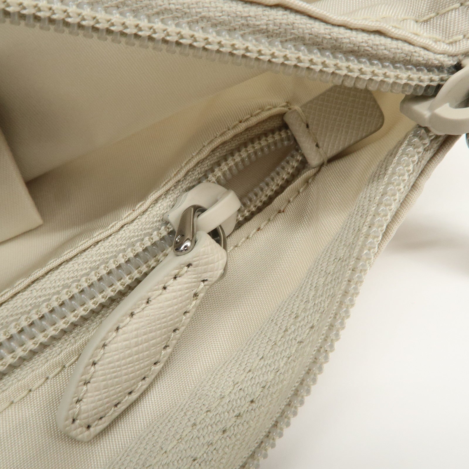 PRADA Triangle Logo Nylon Cosmetic Pouch Makeup Bag Ivory 1NA012