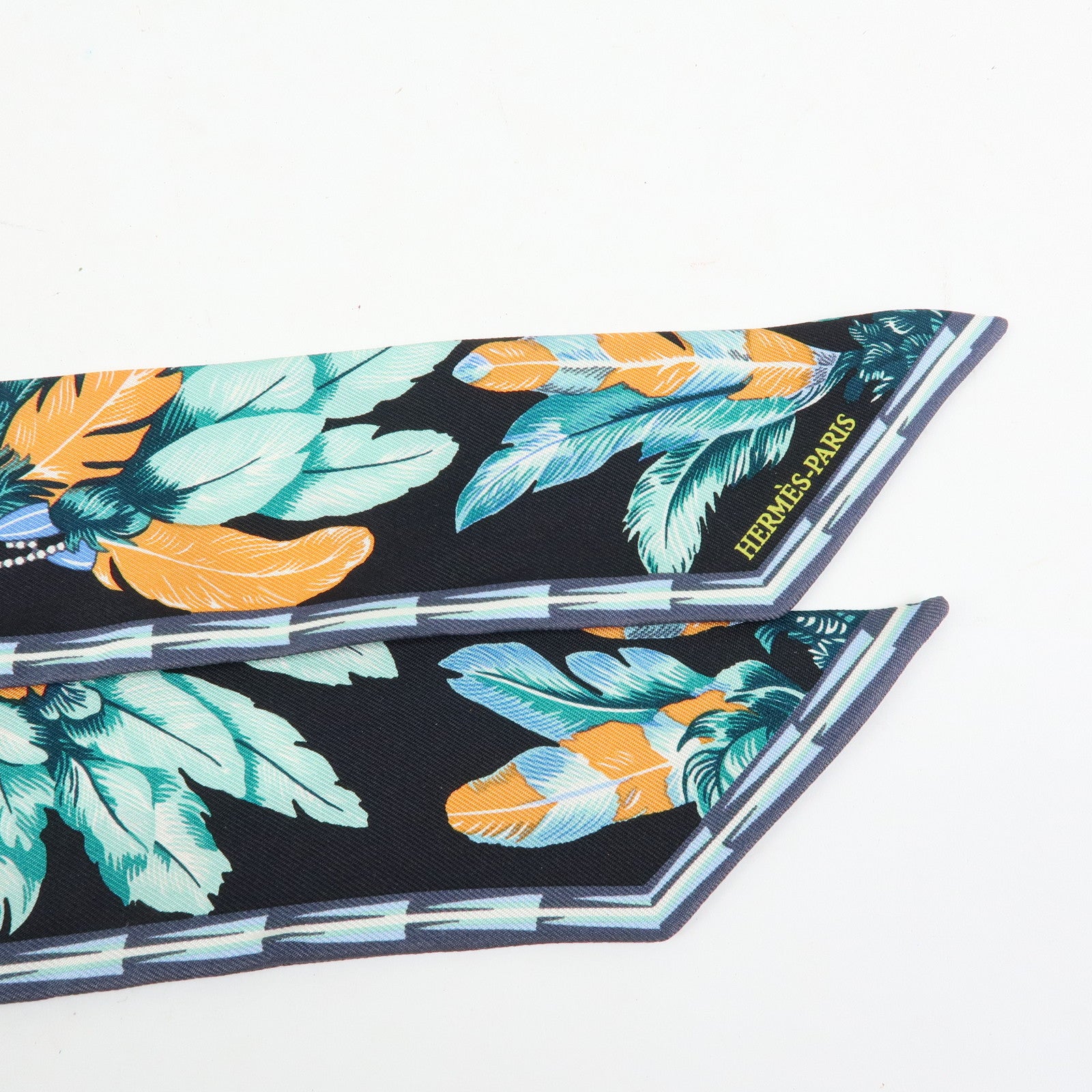 HERMES Silk 100% Twilly Scarf Brazil Black Blue