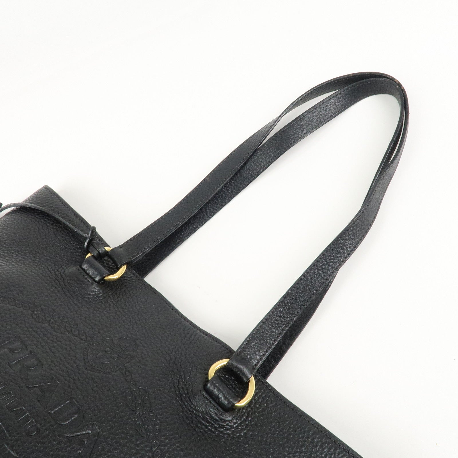 PRADA Logo Leather Tote Bag Shoulder Bag Black 1BG100 Used