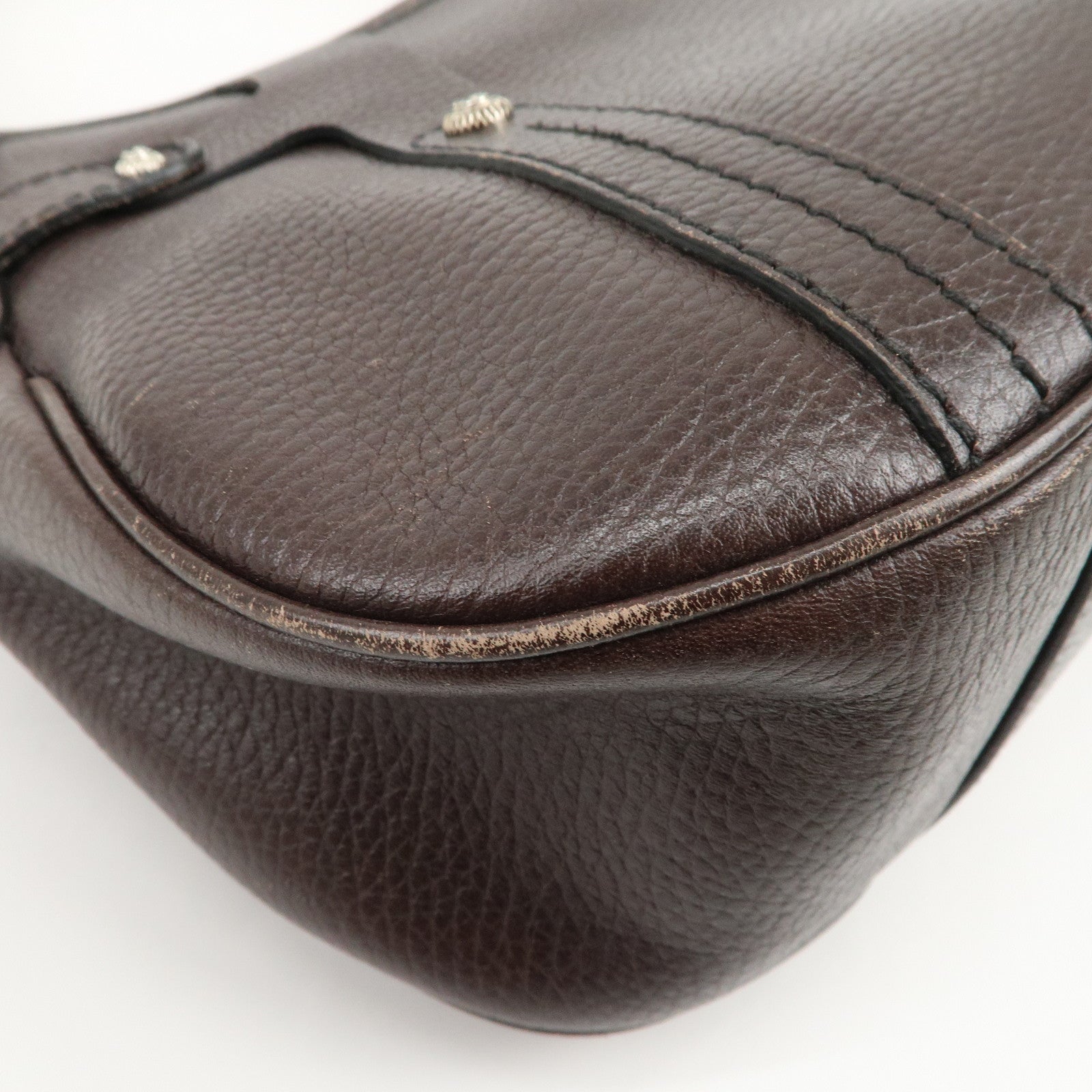 Ferragamo Gancini Leather Shoulder Bag Dark Brown Silver