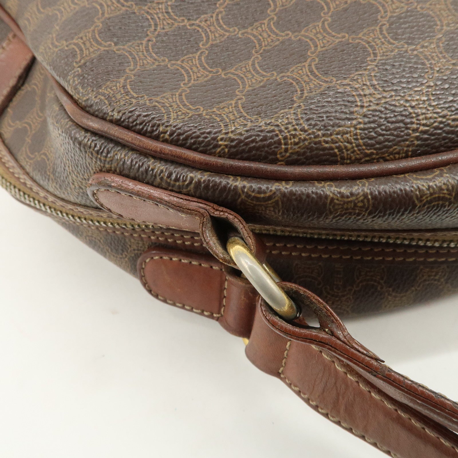 CELINE Macadam PVC Leather Hand Bag Brown Gold HDW