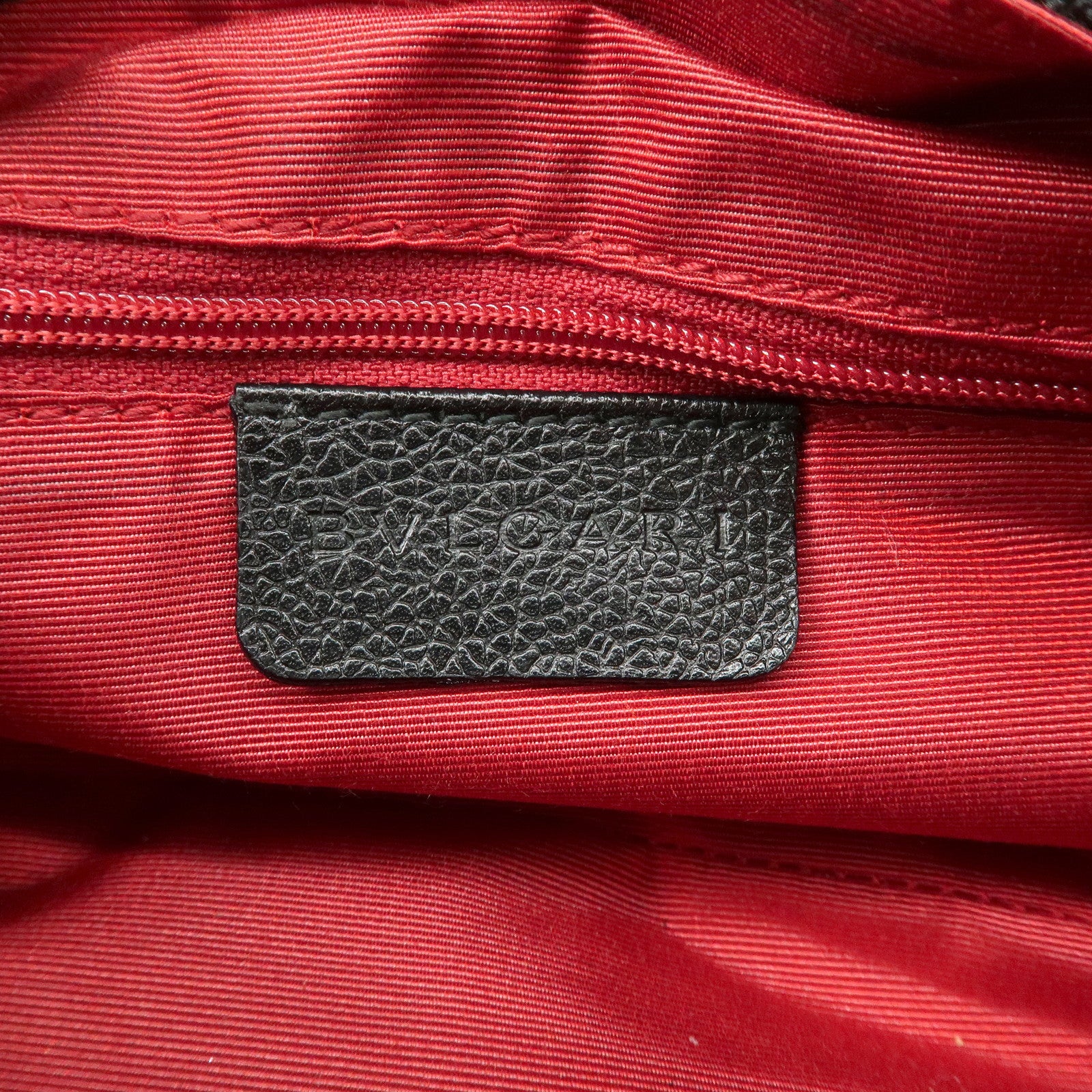 BVLGARI Logo Maniac Canvas Leather Shoulder Bag Black Used