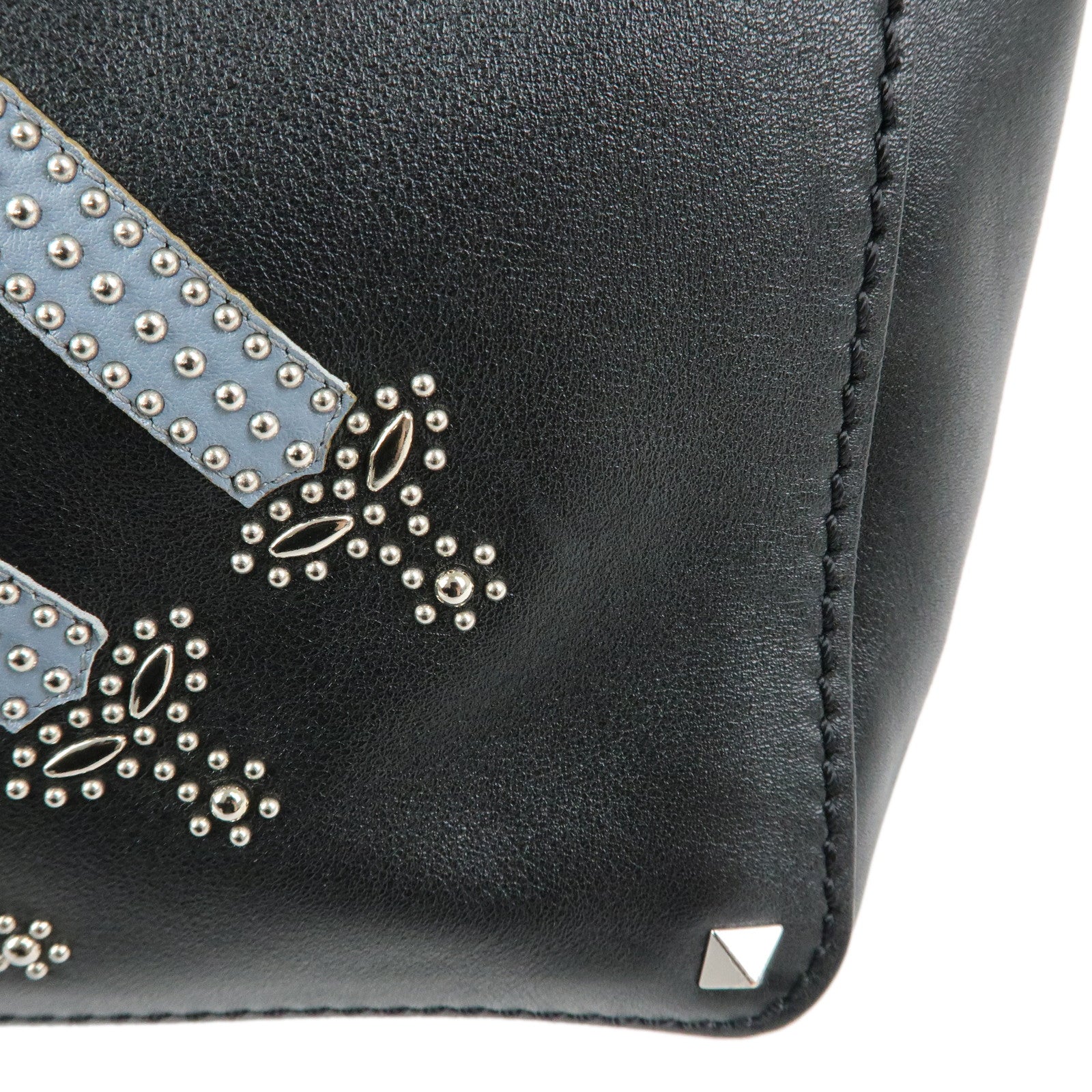 VALENTINO Studs Leather 2Way Bag Shoulder Bag Hand Bag Black