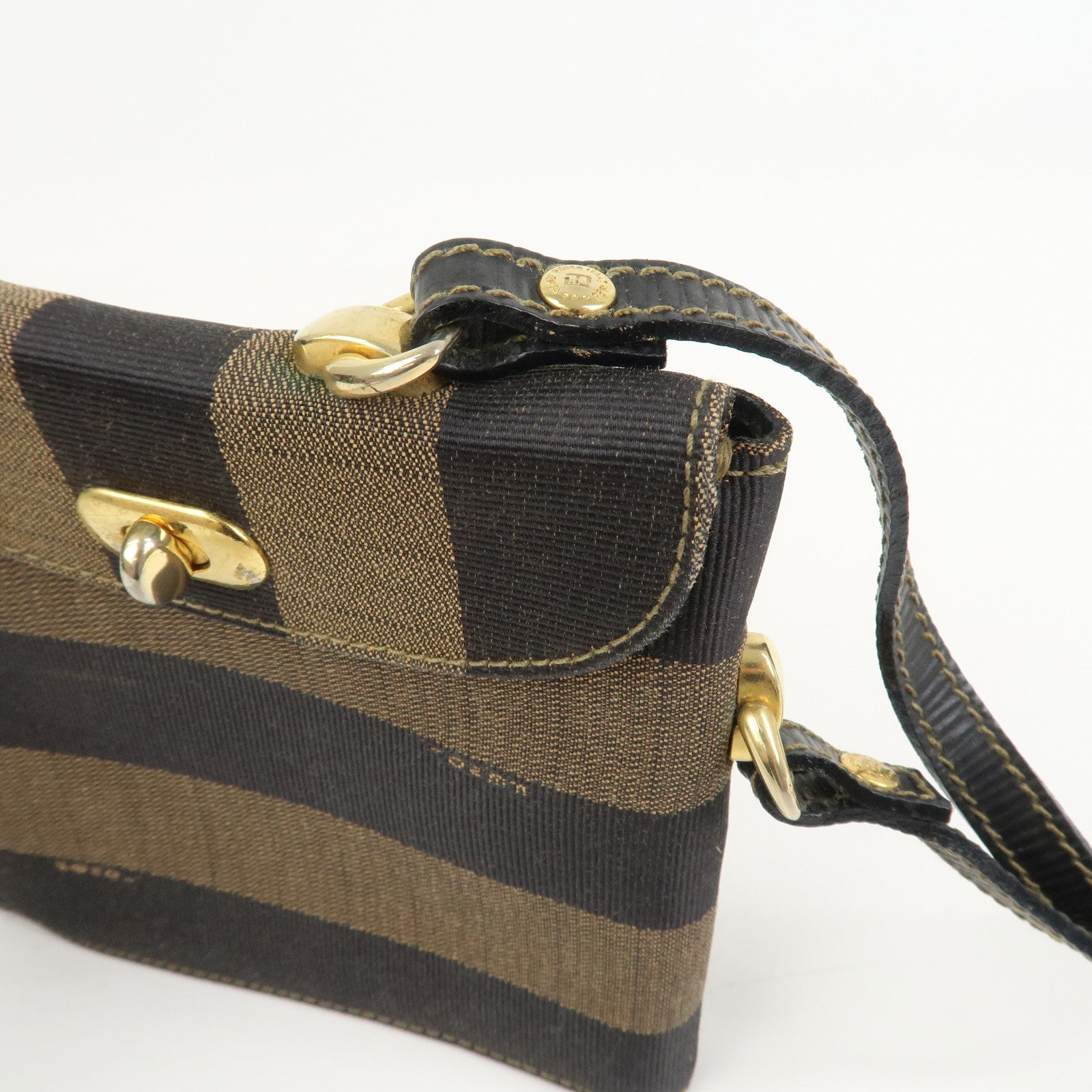 FENDI Pequin Logo Canvas Leather Shoulder Bag Crossbody Bag 15171