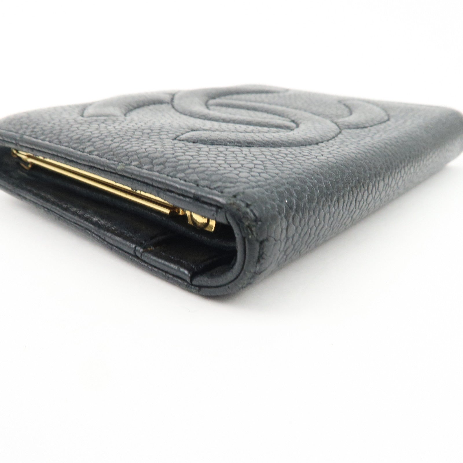 CHANEL COCO Mark Caviarskin Leather Bi-fold Wallet Black