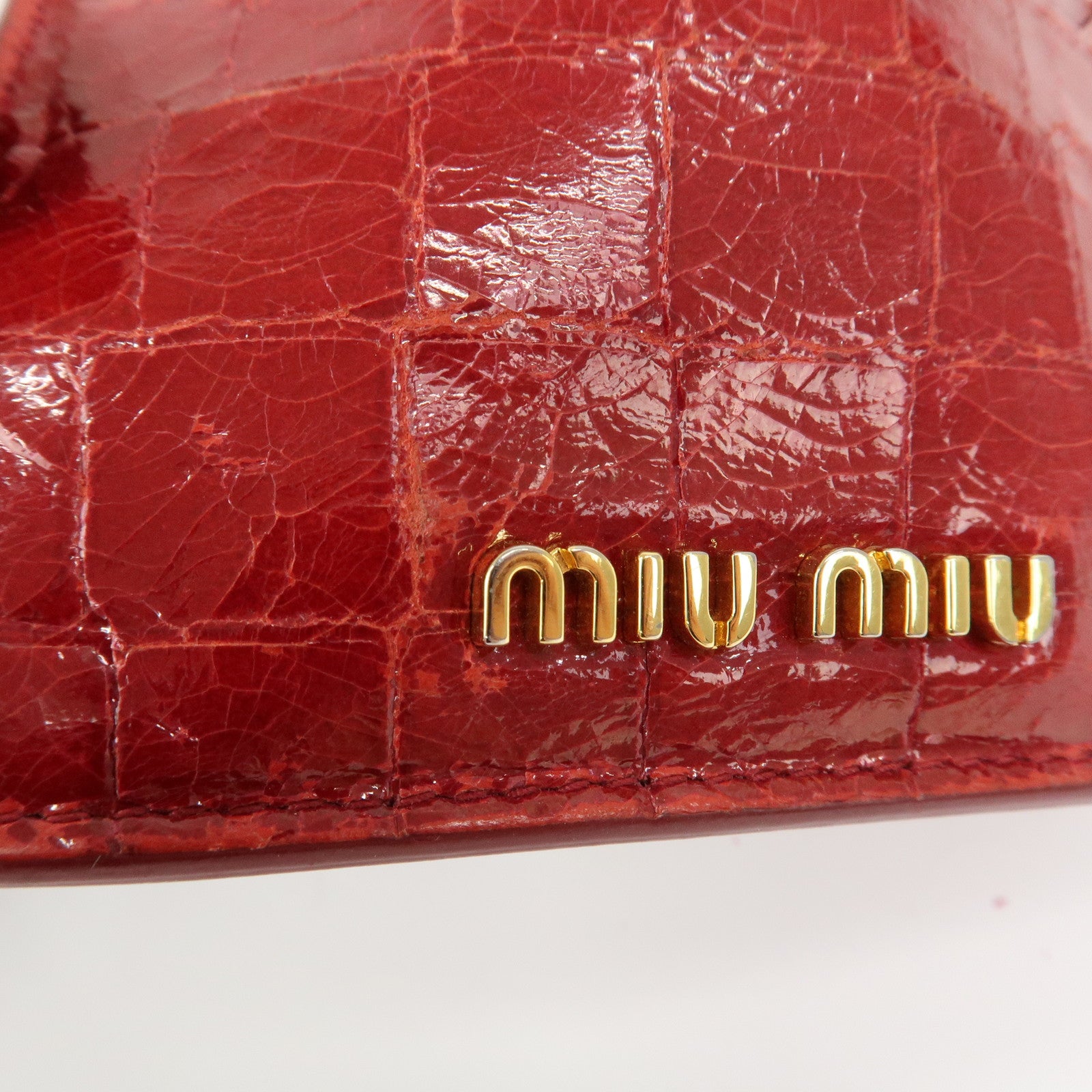 MIU MIU Logo Leather Card Case Card Holder Red