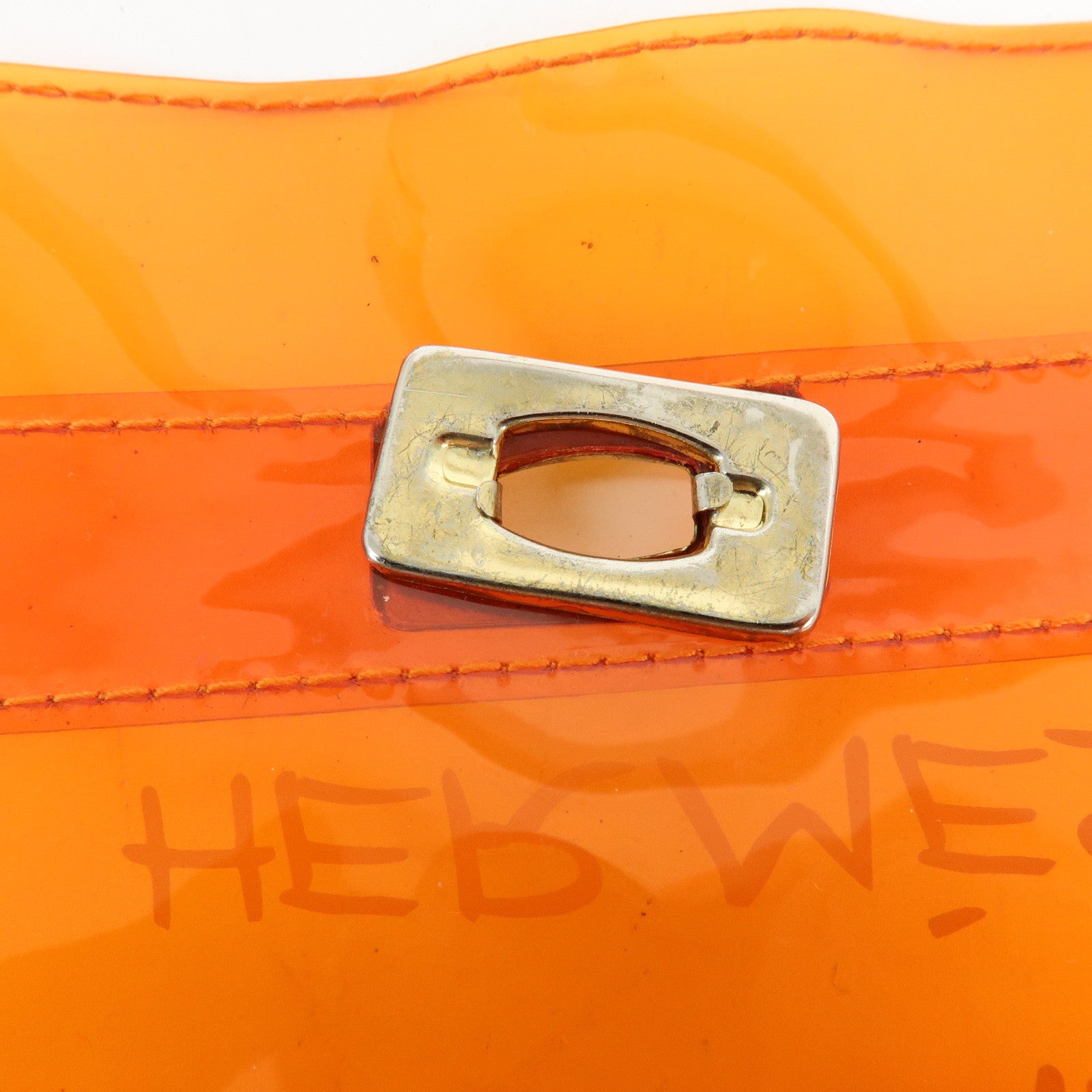 HERMES Kelly Vinyl Hand Bag Clear Orange