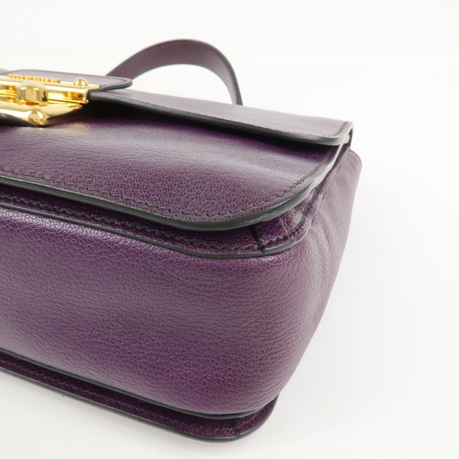 MIU MIU Logo Leather 2Way Shoulder Bag Hand Bag Purple RN0726