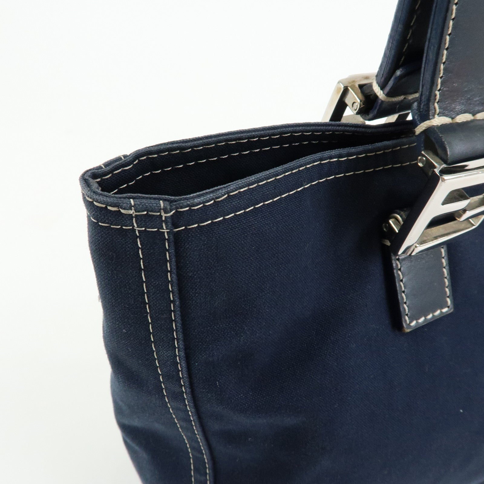 FENDI Canvas Leather Tote Bag Hand Bag Navy