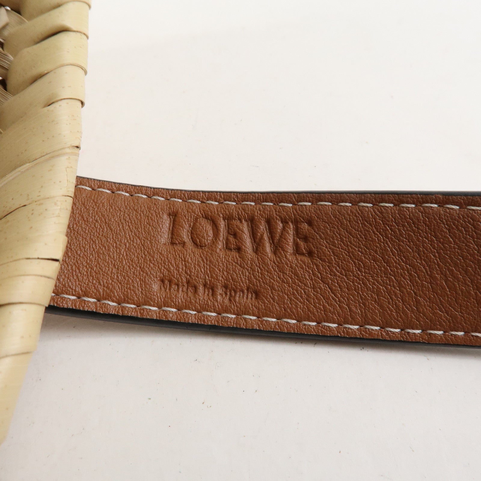 LOEWE Anagram Raffia Calf Leather Hand Bag Tote Bag Natural Tan