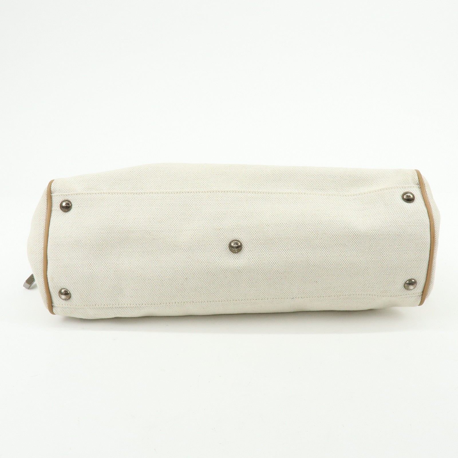 Ferragamo Gancini Canvas Leather Tote Bag Shoulder Bag Natural