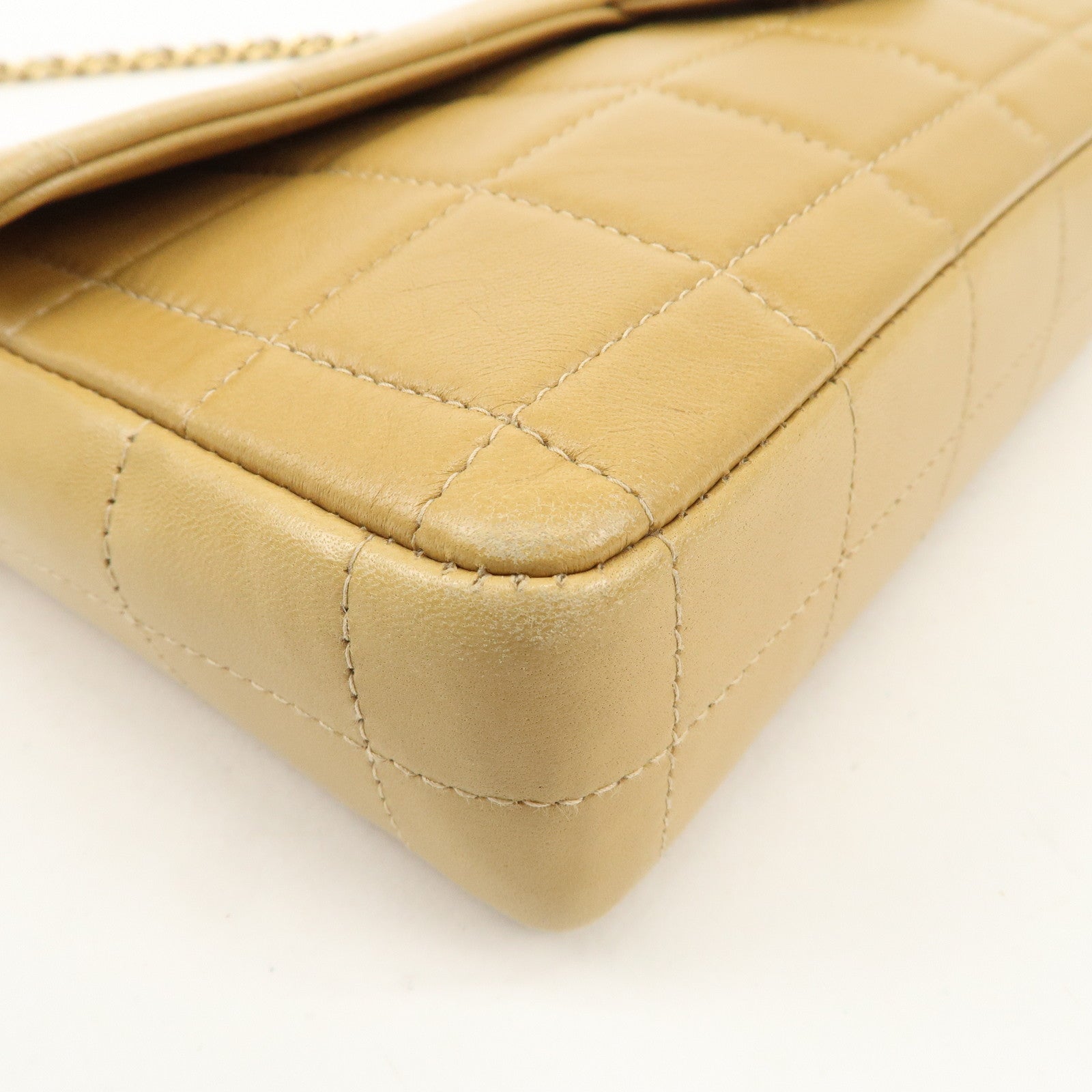 CHANEL Chocolate Bar Lamb Skin Chain Shoulder Bag Beige A15316 Used