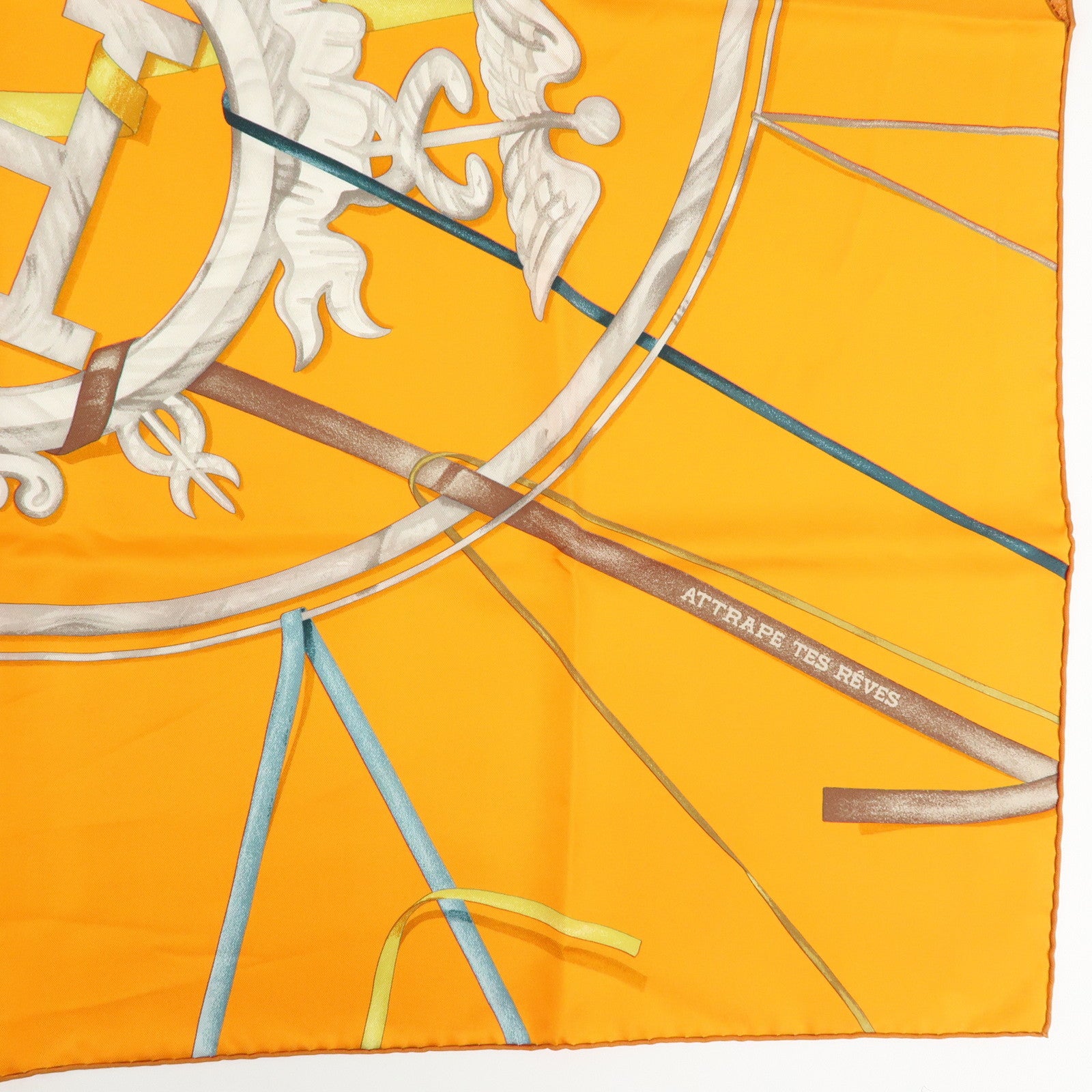 HERMES Carre 90 Silk 100% Scarf ATTRAPE TES REVES Orange