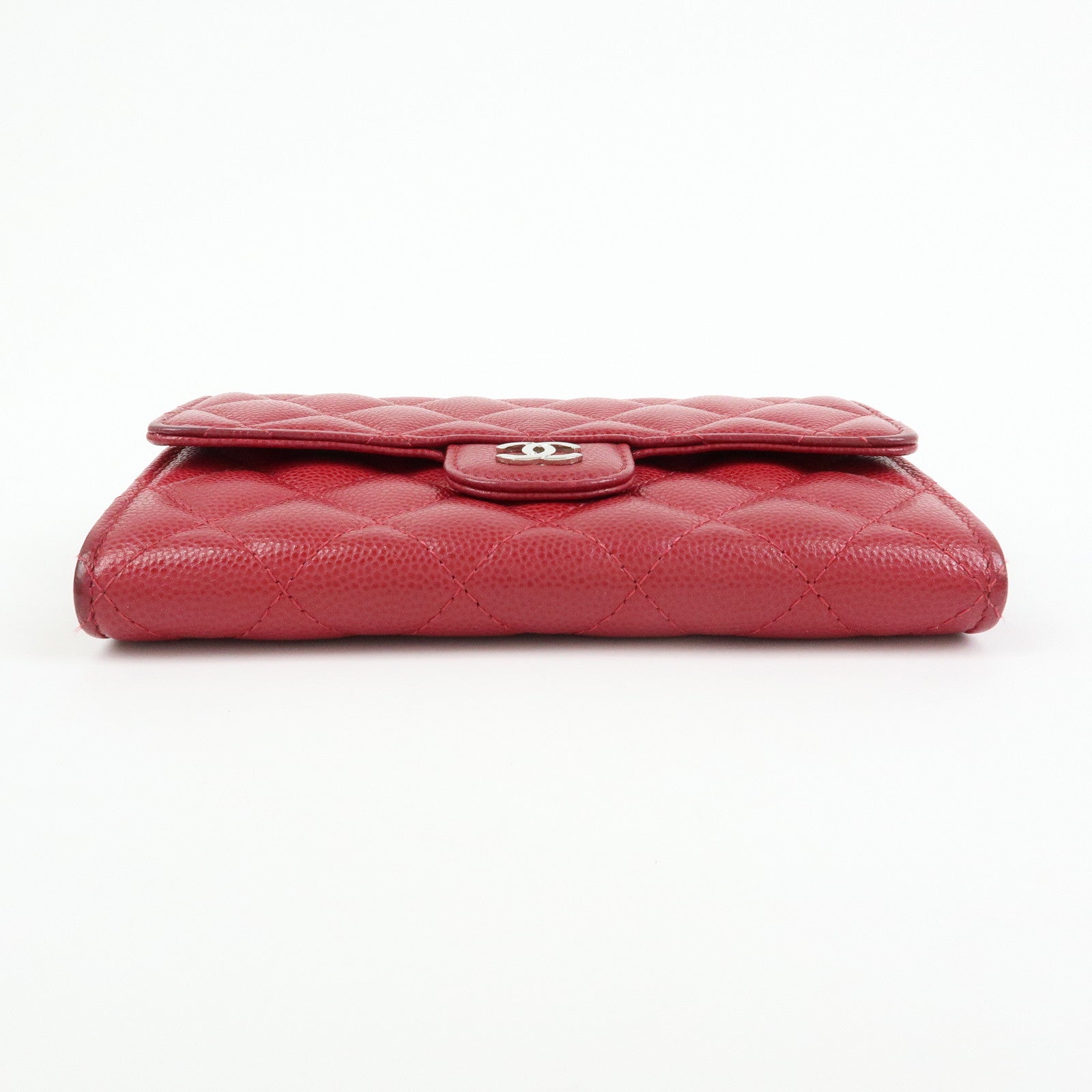 CHANEL COCO Mark Matelasse Caviarskin Flap Long Wallet Red