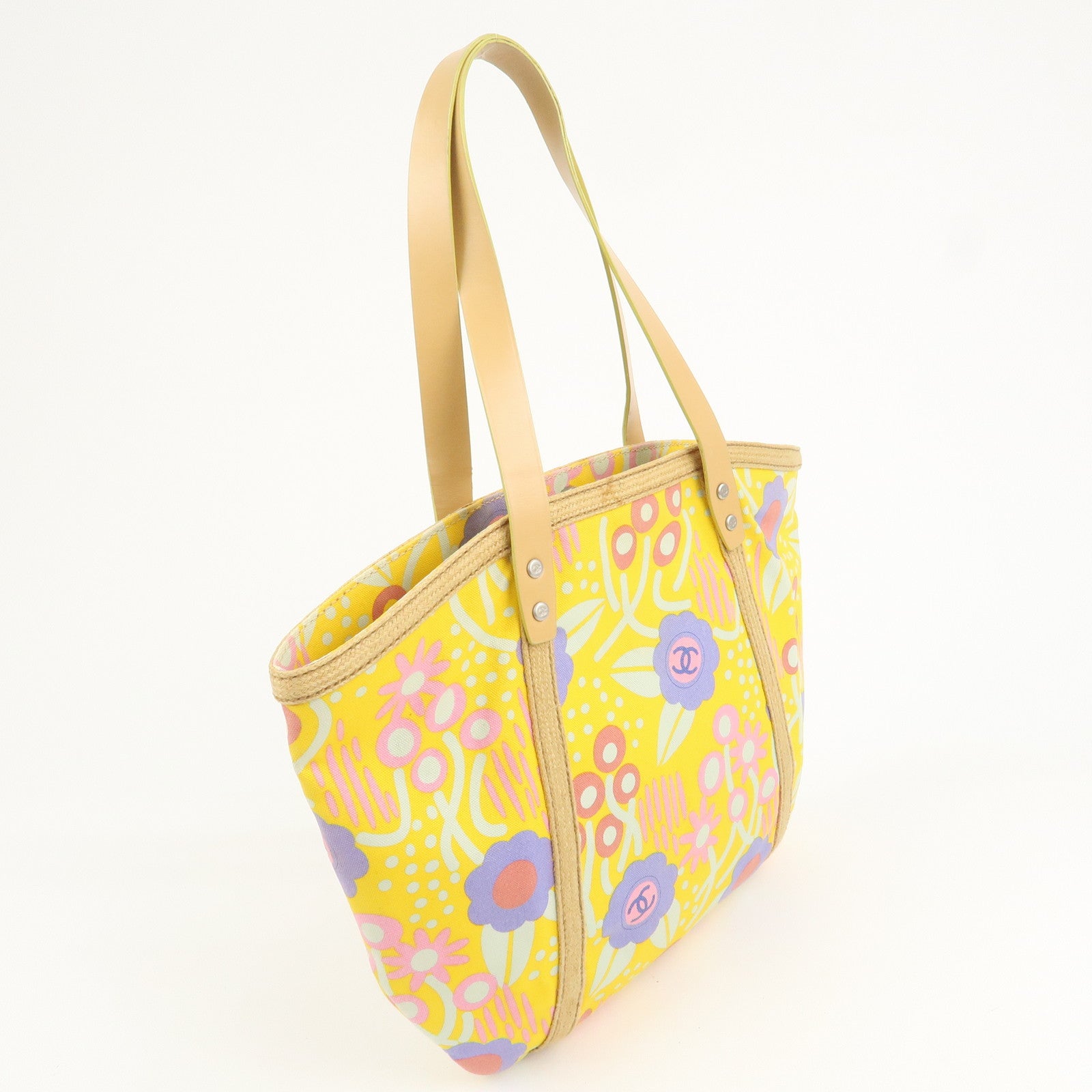 CHANEL Canvas High Summer Flower Tote Bag Shoulder Bag Yellow