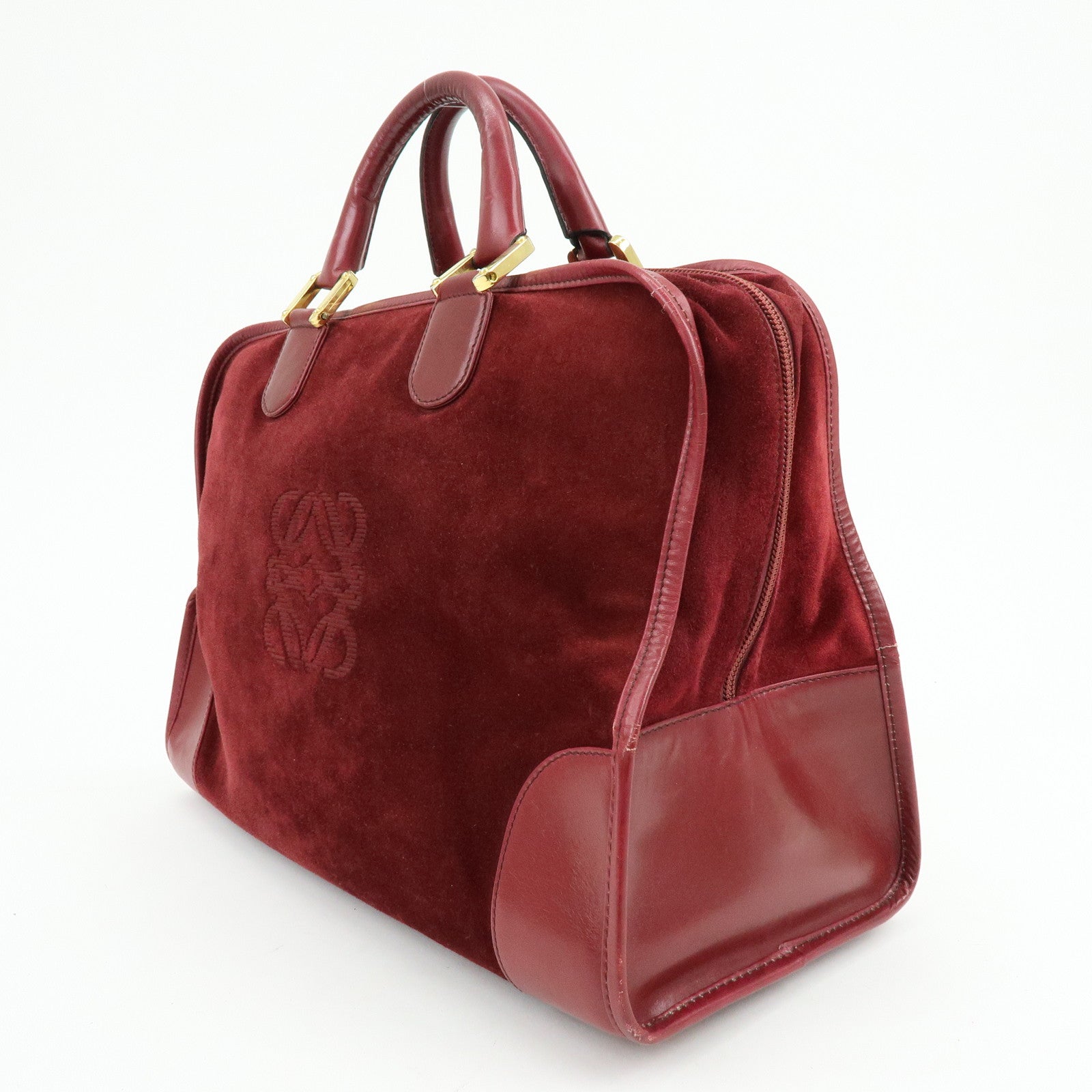 Loewe Anagram Amazona 40 Suede Leather Hand Bag Red Brown