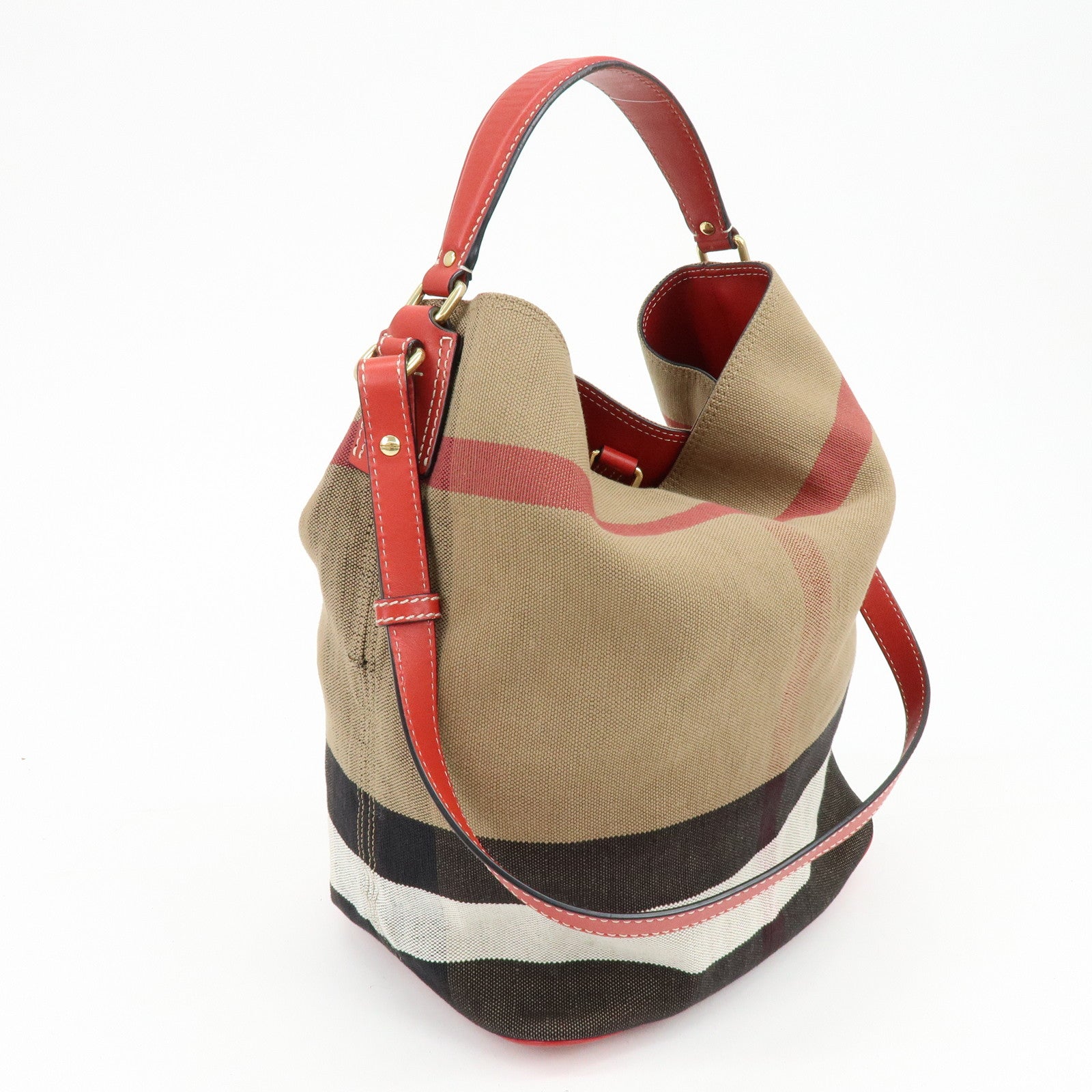 Burberry Nova Plaid Canvas Leather 2Way Shoulder Hand Bag Beige